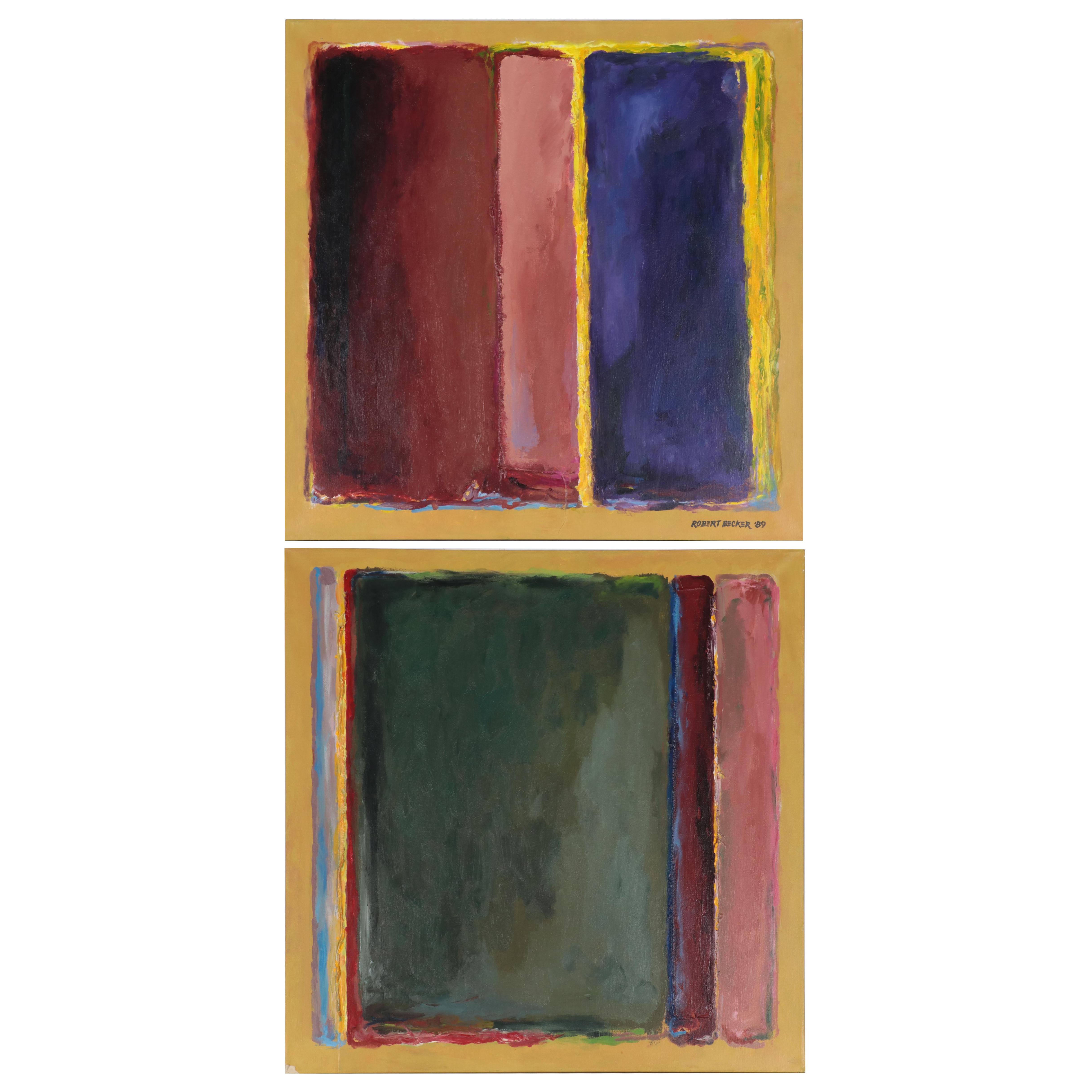 Robert Becker Abstract Acrylic Diptych Painting, 1989