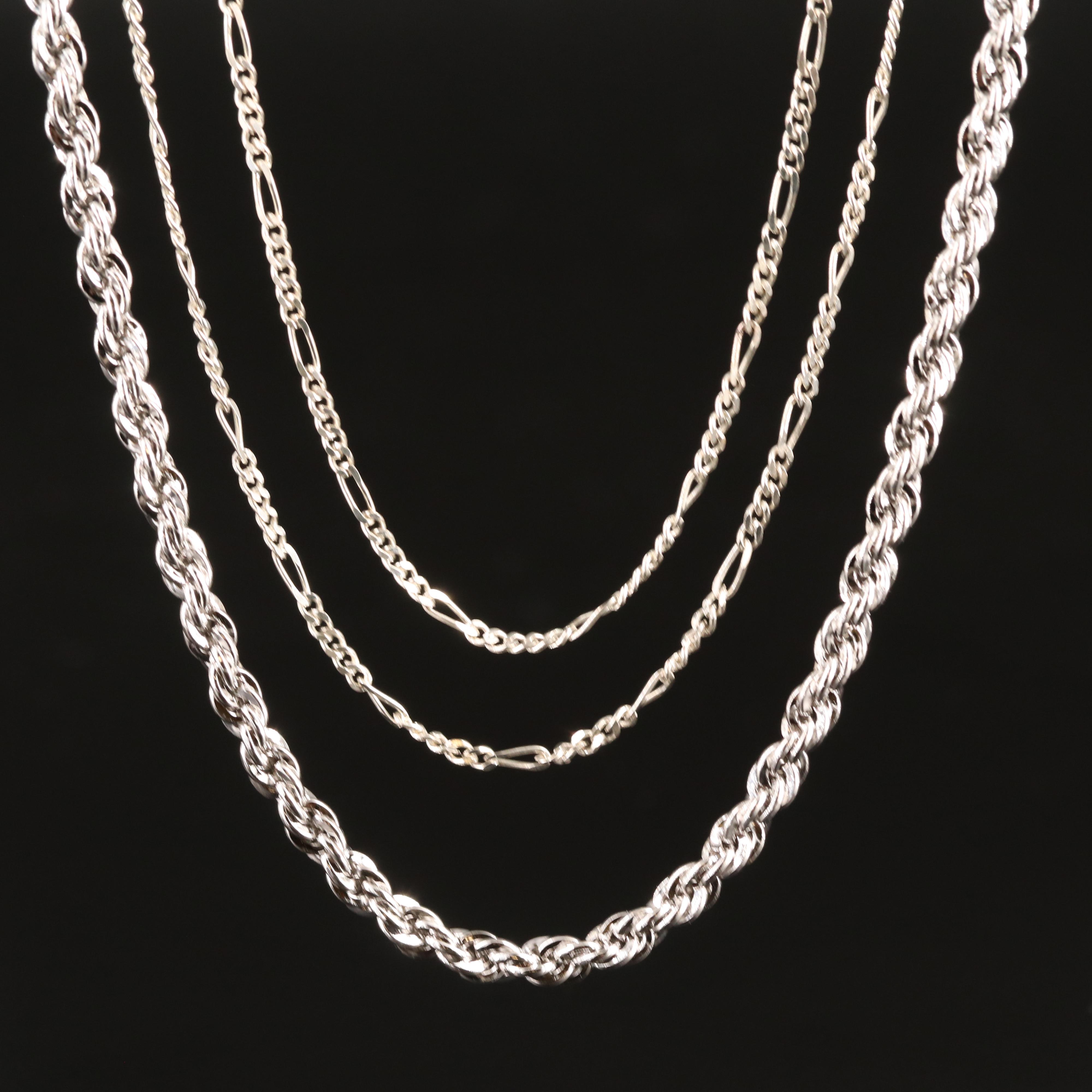 Sterling Rope and Figaro Chain Necklaces
