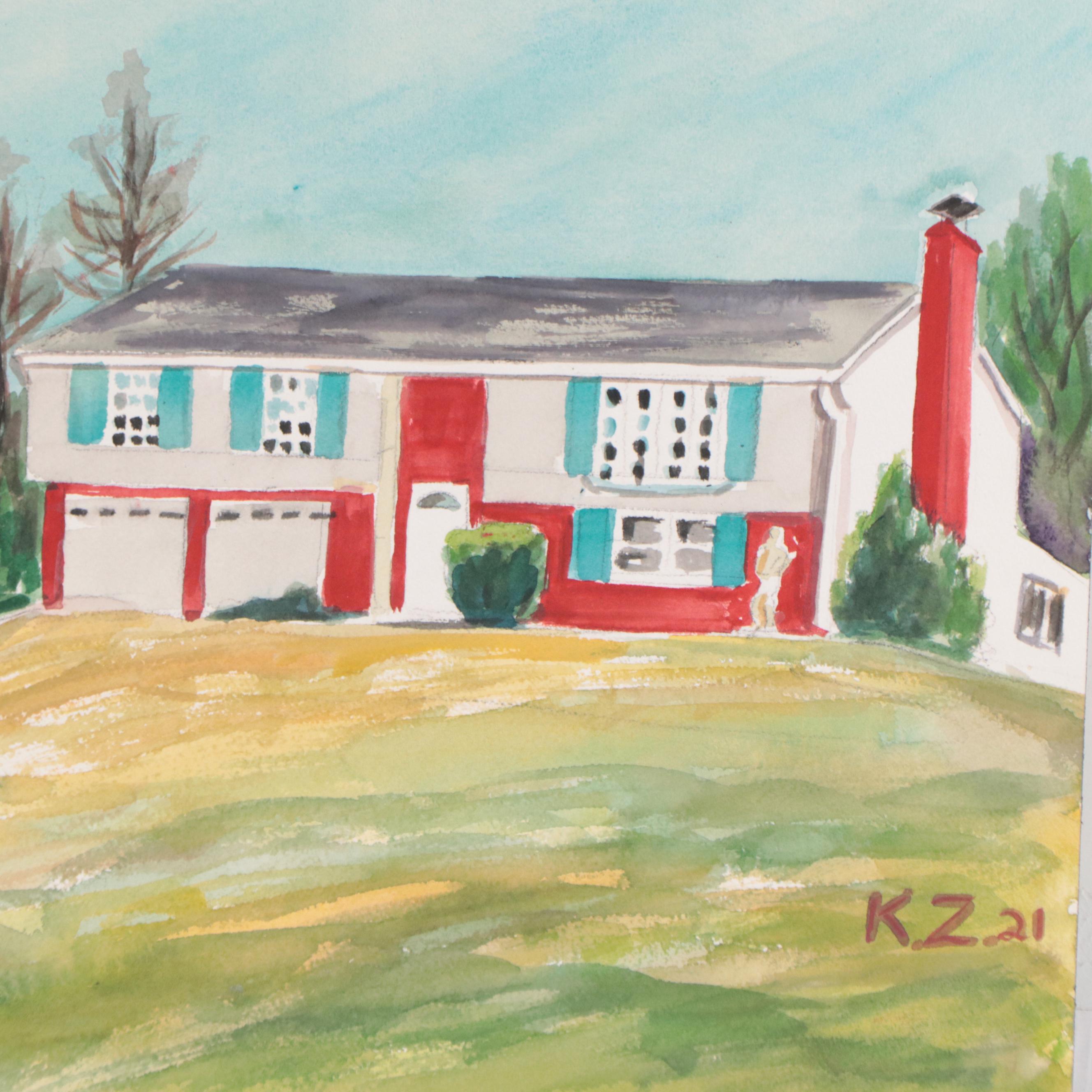 Kathleen Zimbicki Street View Watercolor Painting, 2021