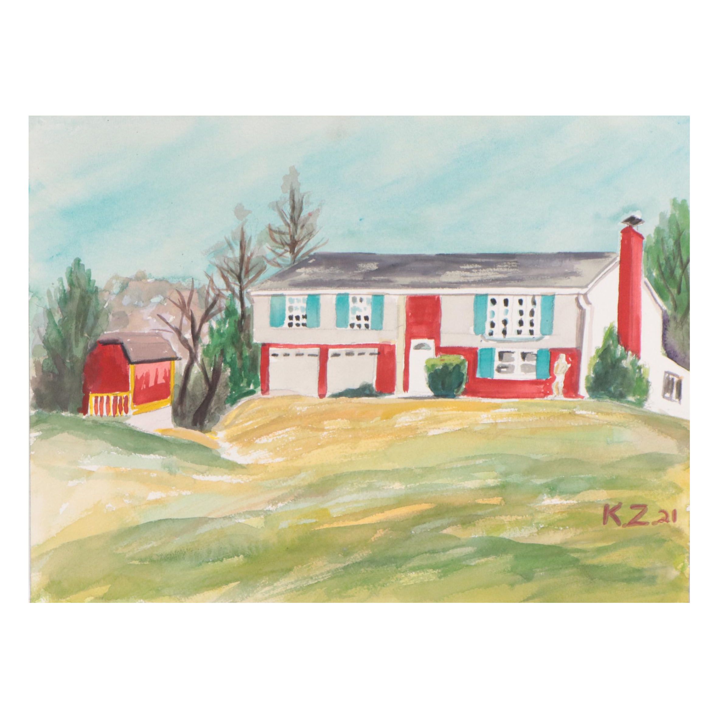 Kathleen Zimbicki Street View Watercolor Painting, 2021