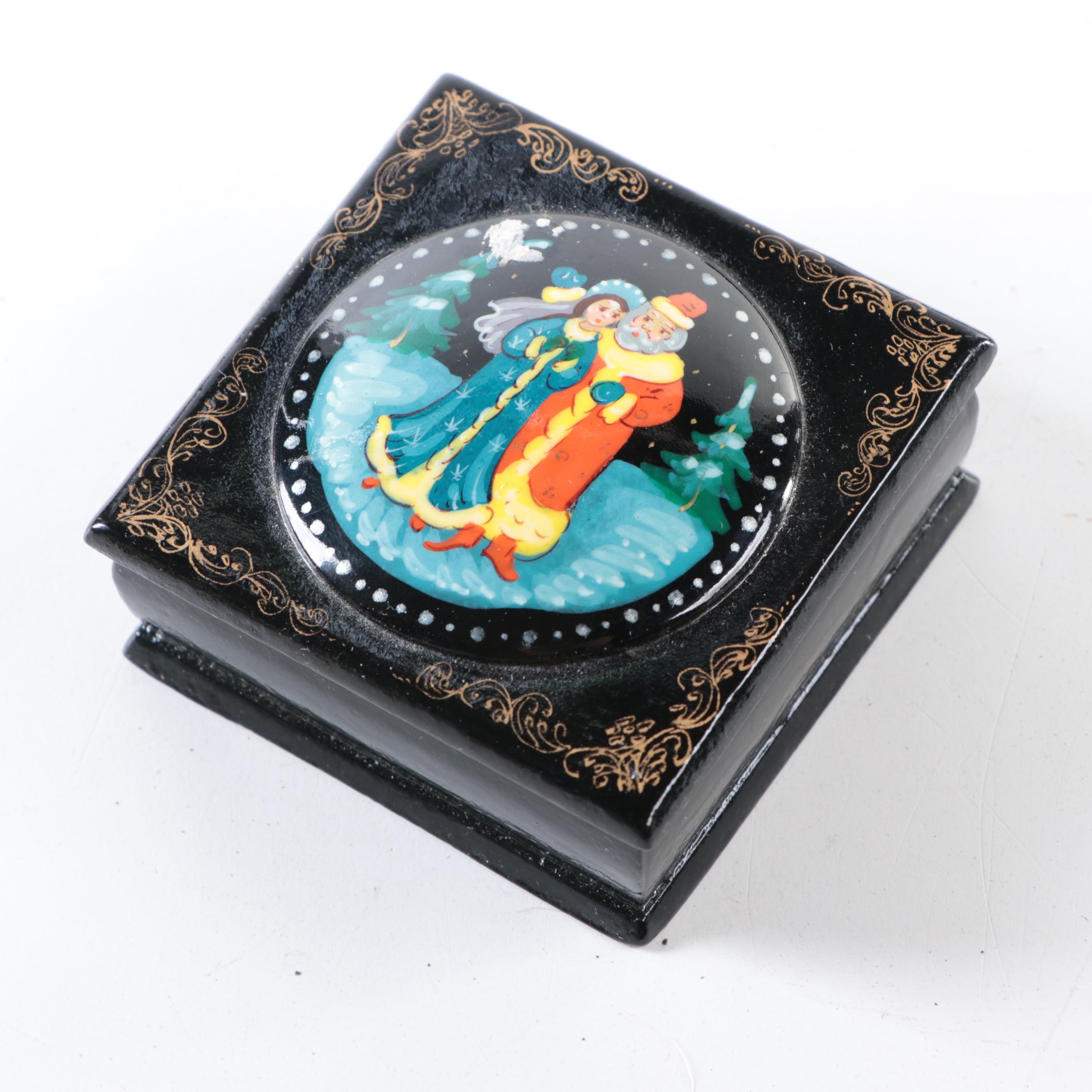 Russian Hand-Painted Lacquered Boxes with Fedoskino