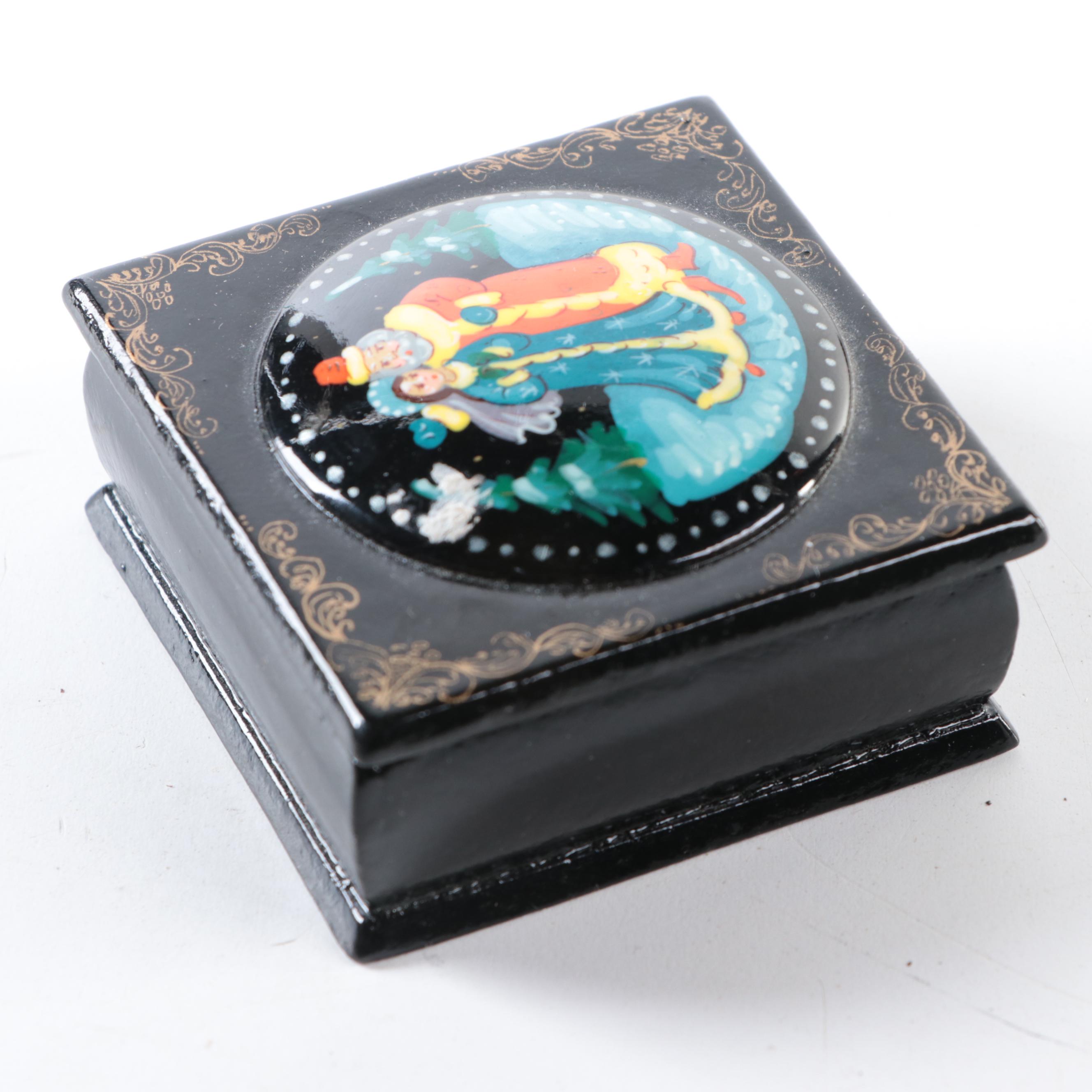 Russian Hand-Painted Lacquered Boxes with Fedoskino