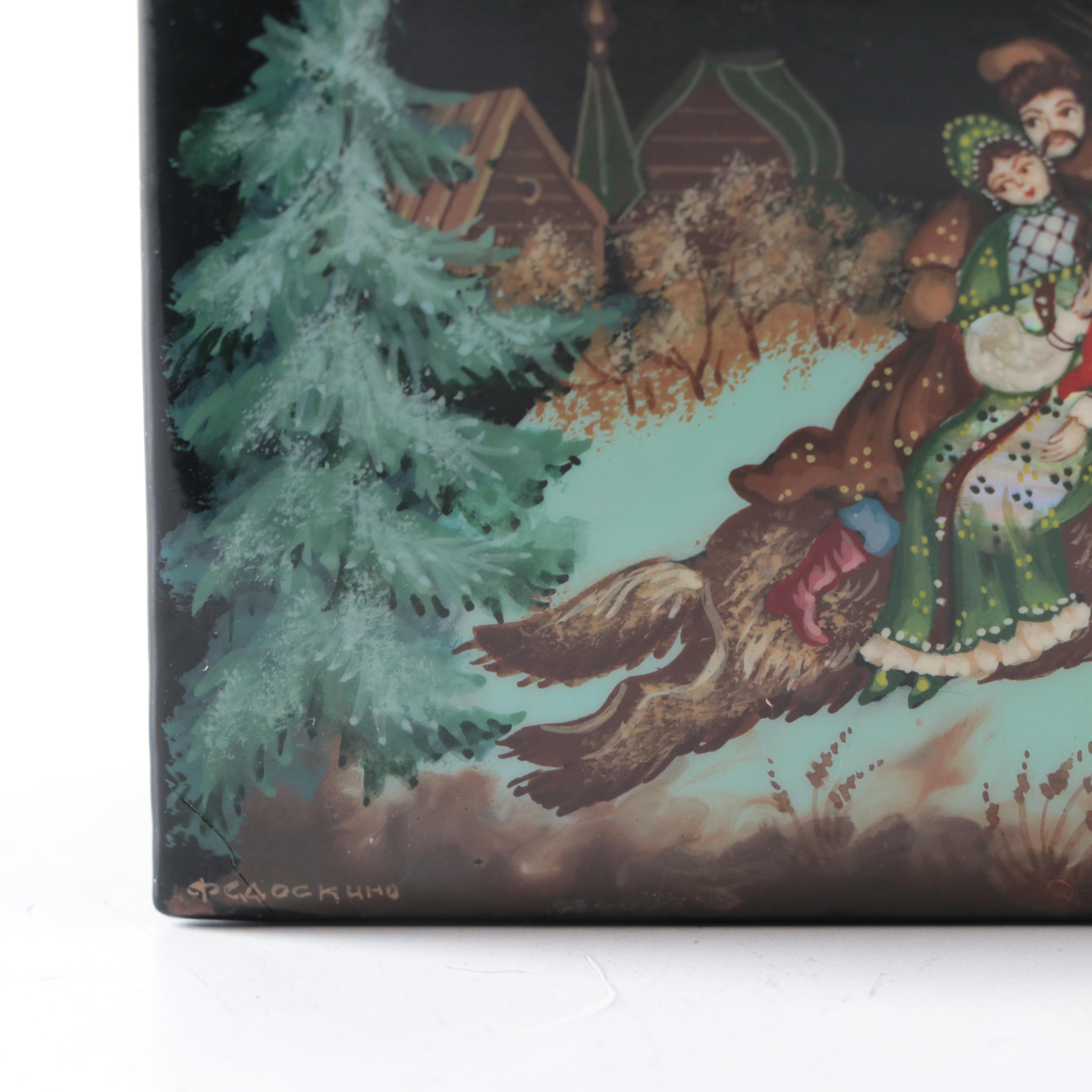 Russian Hand-Painted Lacquered Boxes with Fedoskino