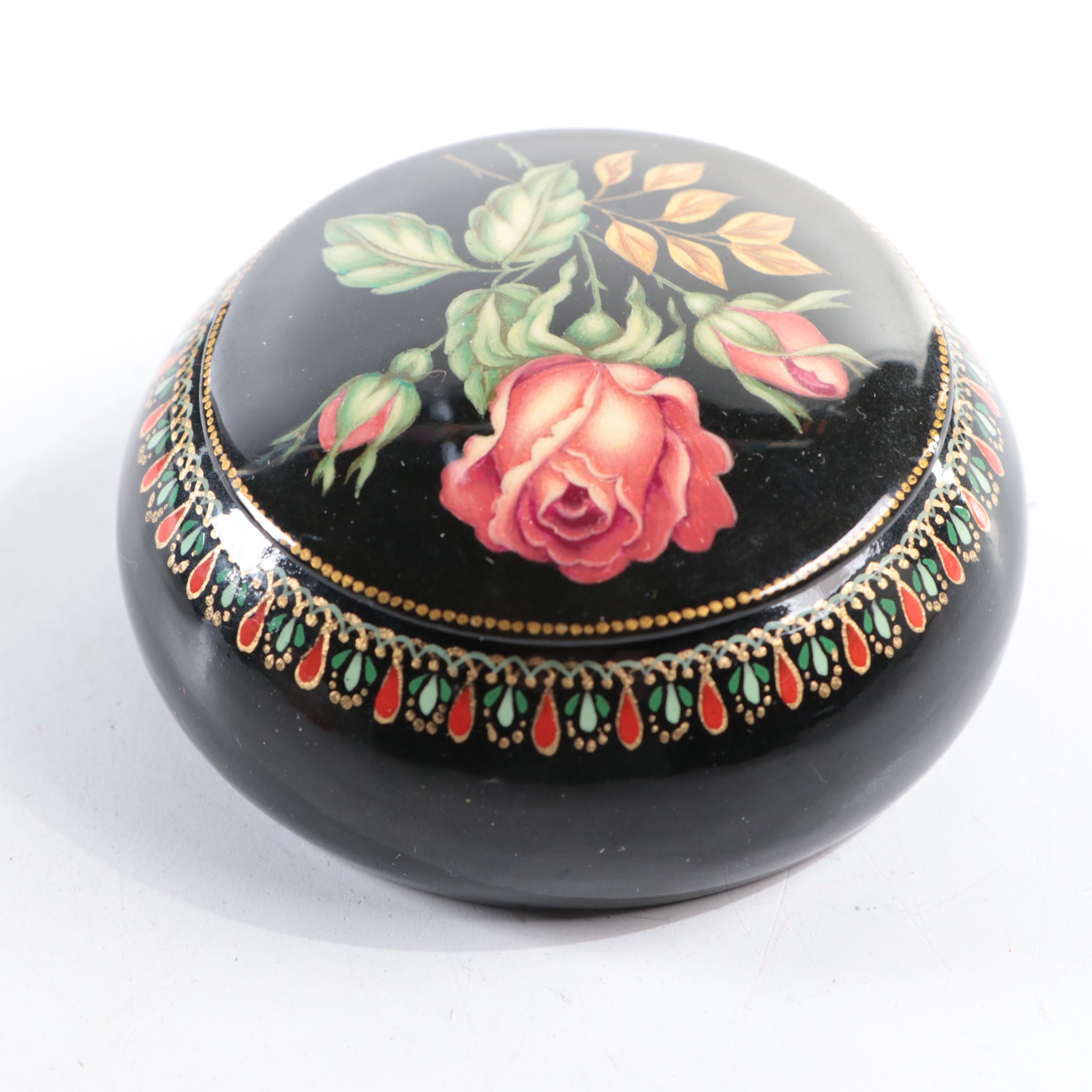 Russian Hand-Painted Lacquered Boxes with Fedoskino
