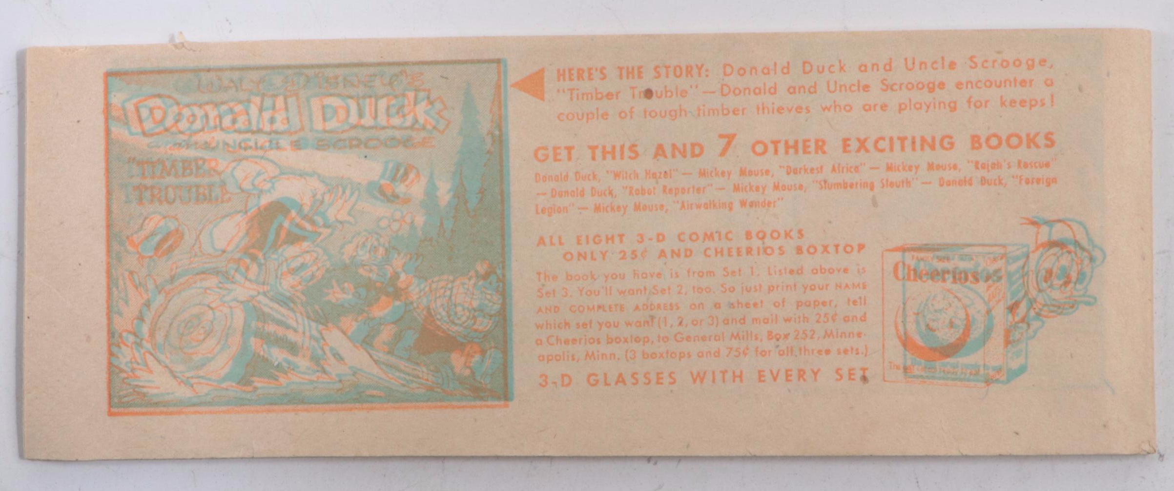 1954 Disney Cheerios 3D Comic Strips with "Mickey Mouse Pirate Plunder" and More