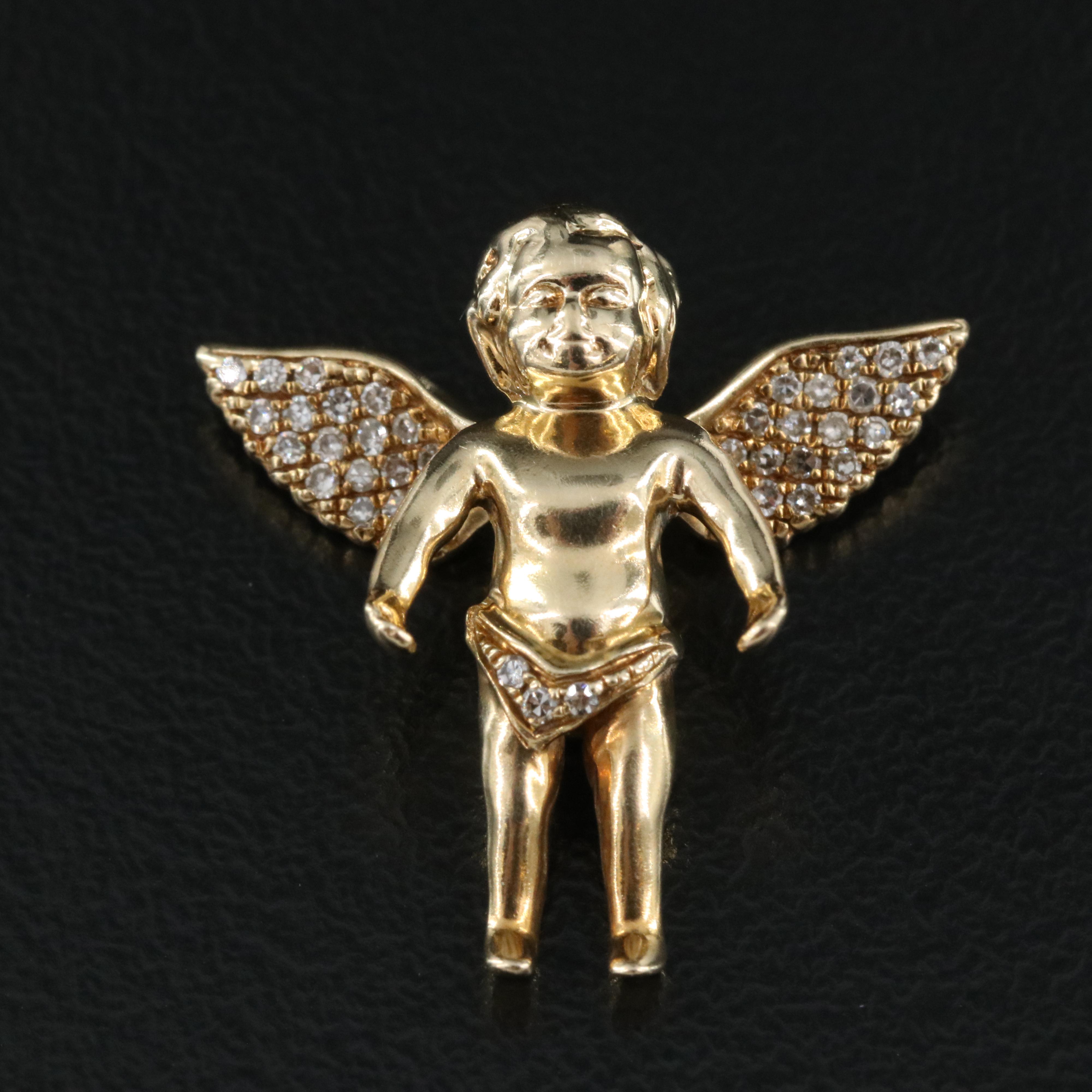 14K Diamond Cherub Putti Pendant