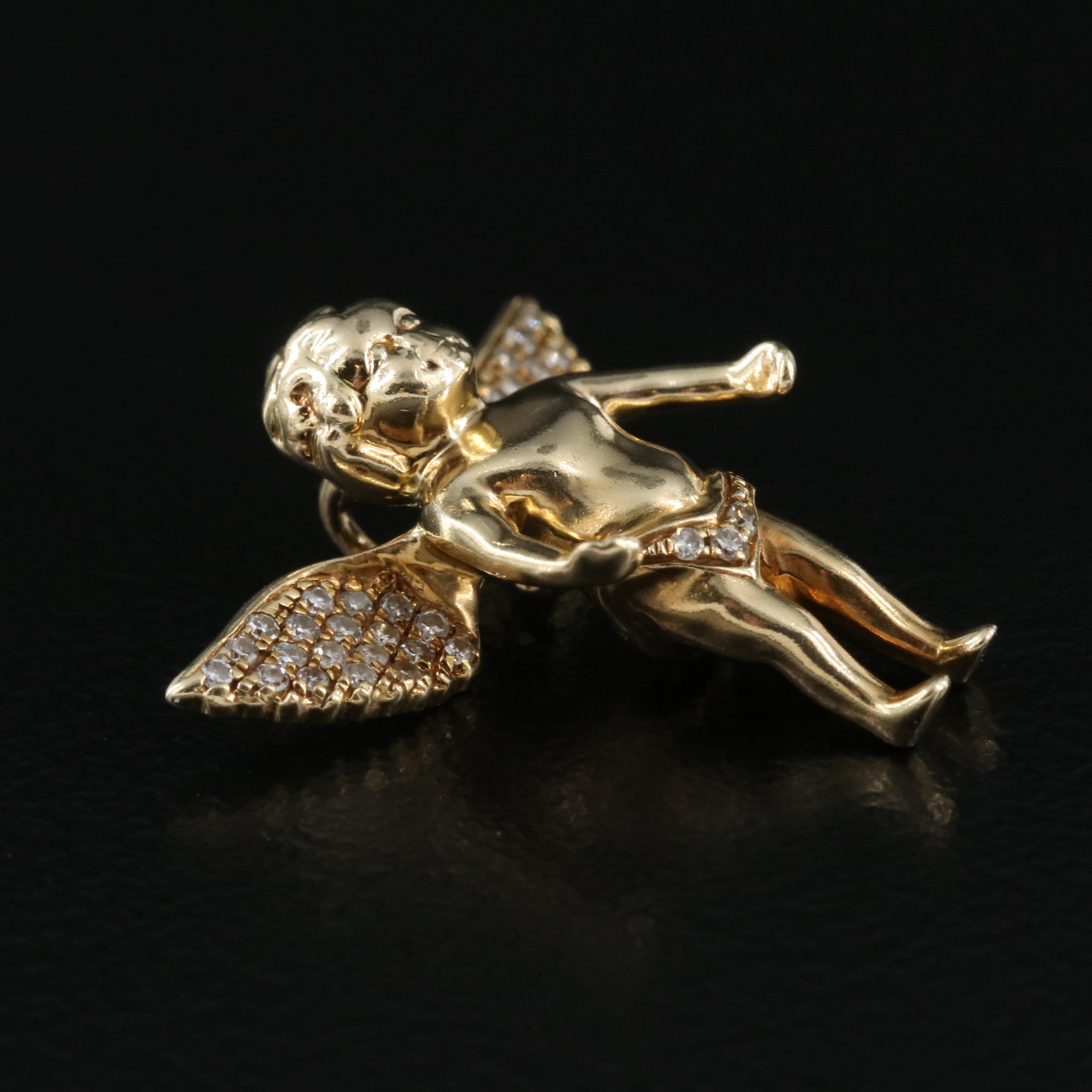 14K Diamond Cherub Putti Pendant
