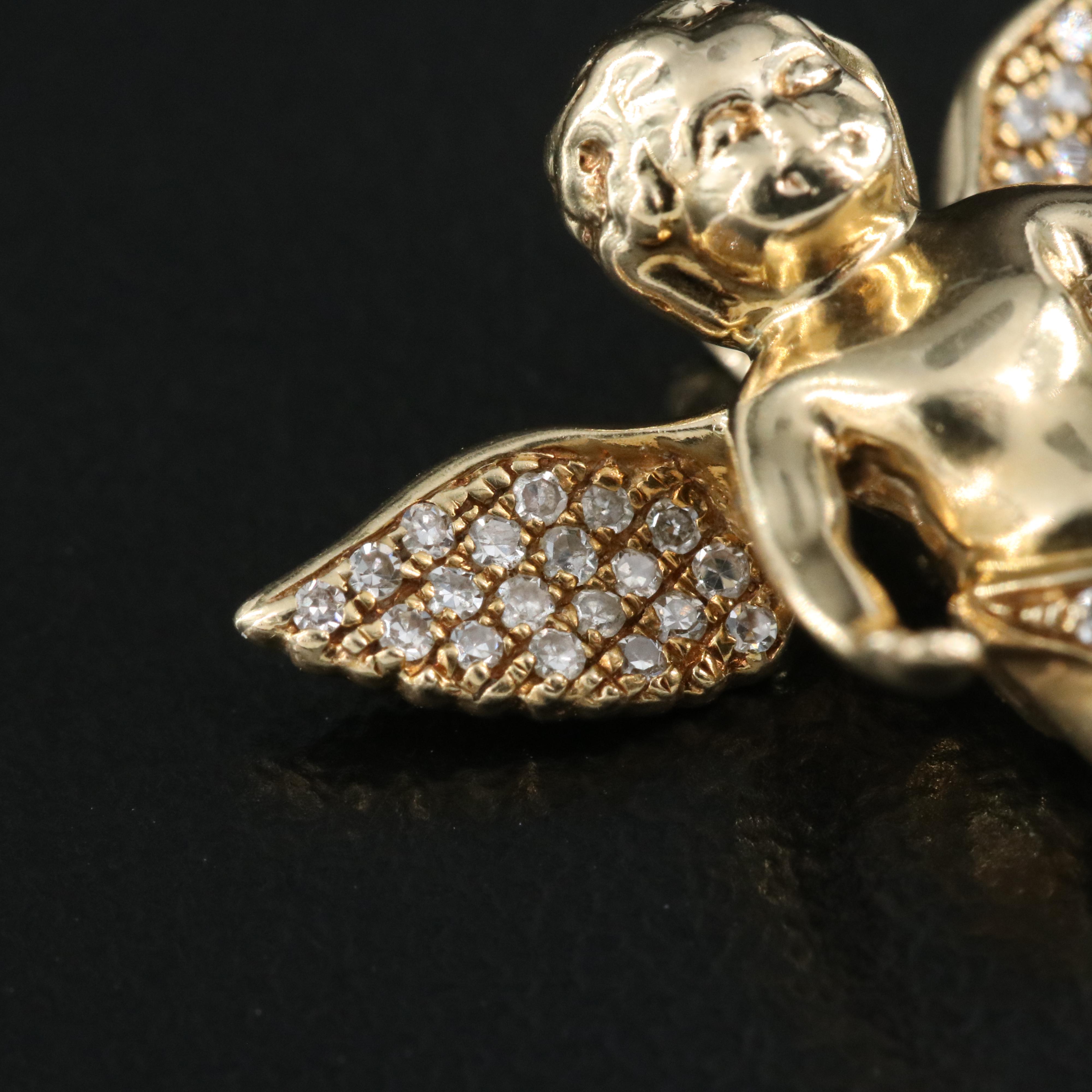 14K Diamond Cherub Putti Pendant