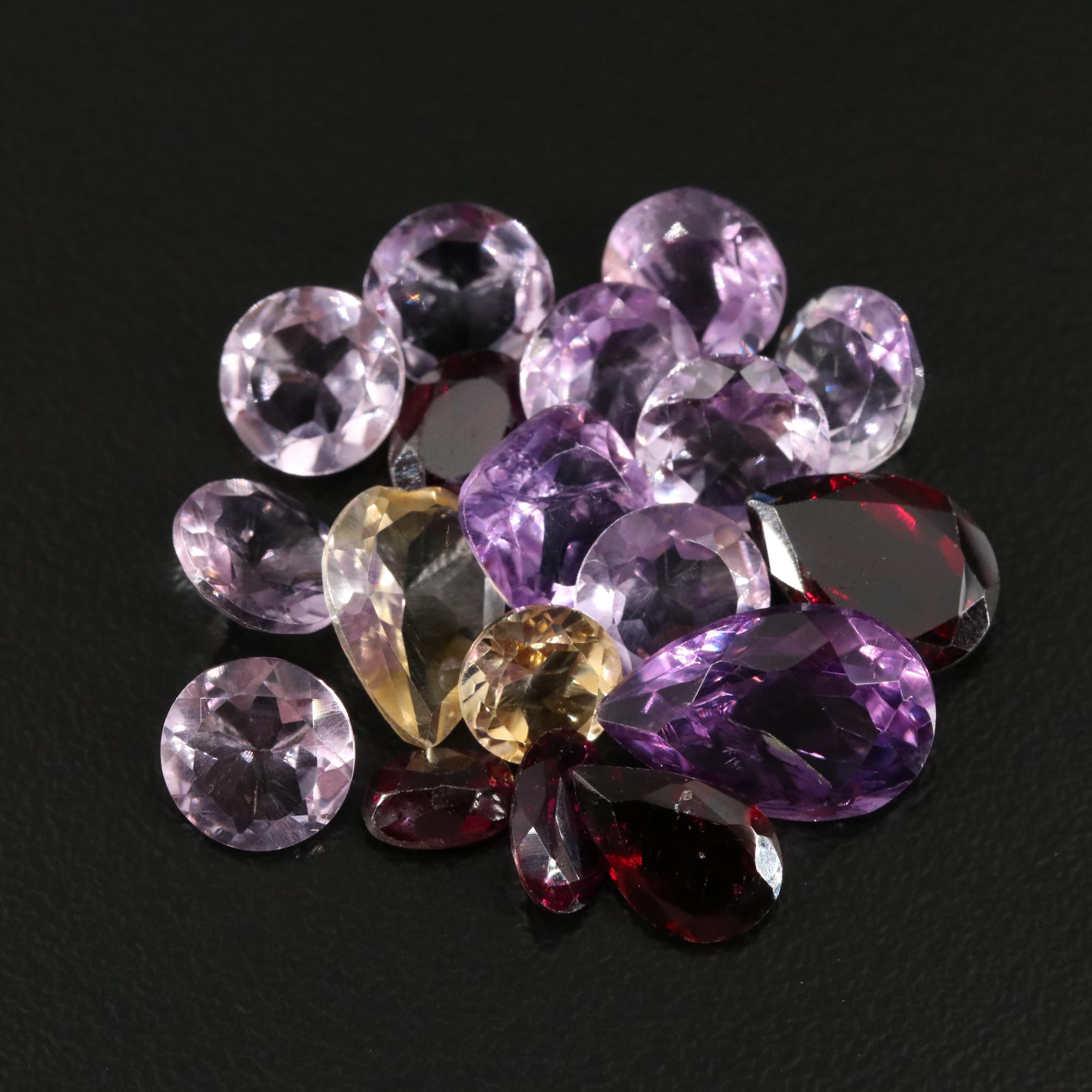 Loose 22.16 CTW Amethyst, Citrine and Garnet Lot