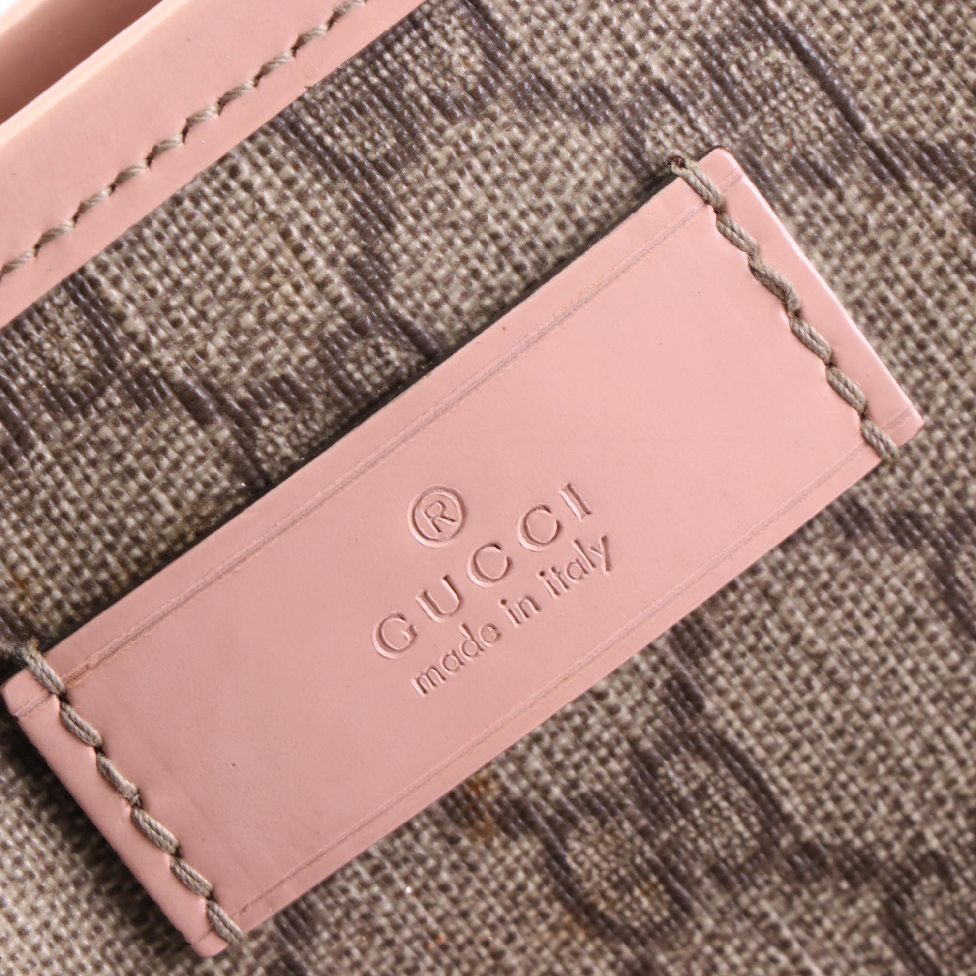 Gucci Tote Bag in GG Coated Canvas with Pink Leather Trim