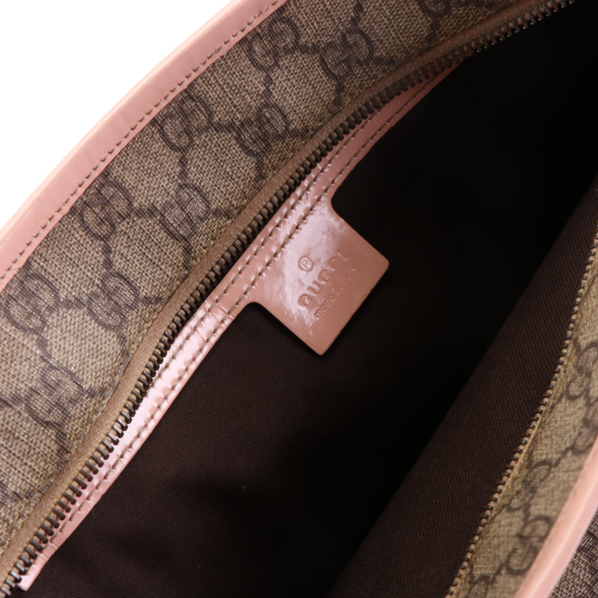 Gucci Tote Bag in GG Coated Canvas with Pink Leather Trim