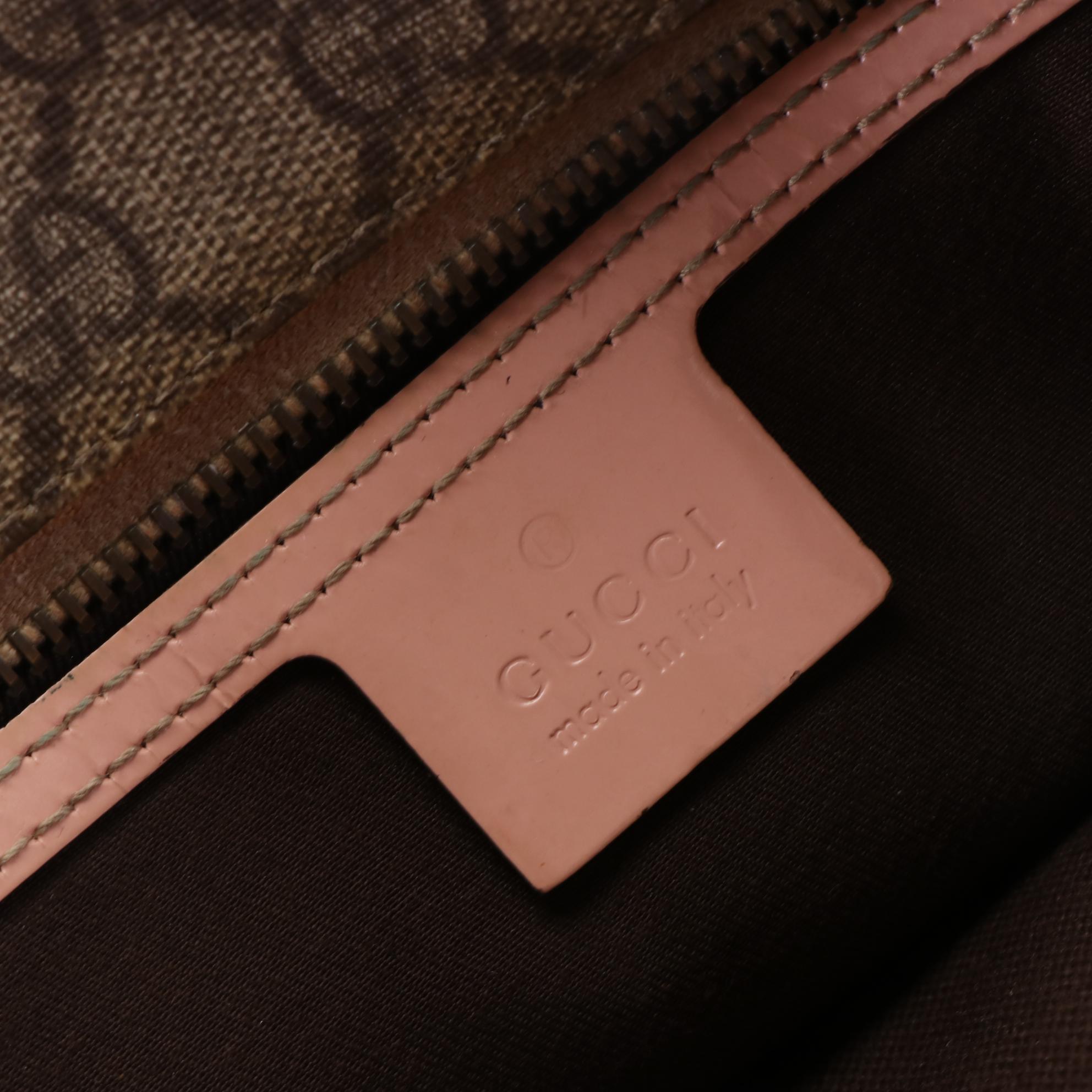 Gucci Tote Bag in GG Coated Canvas with Pink Leather Trim
