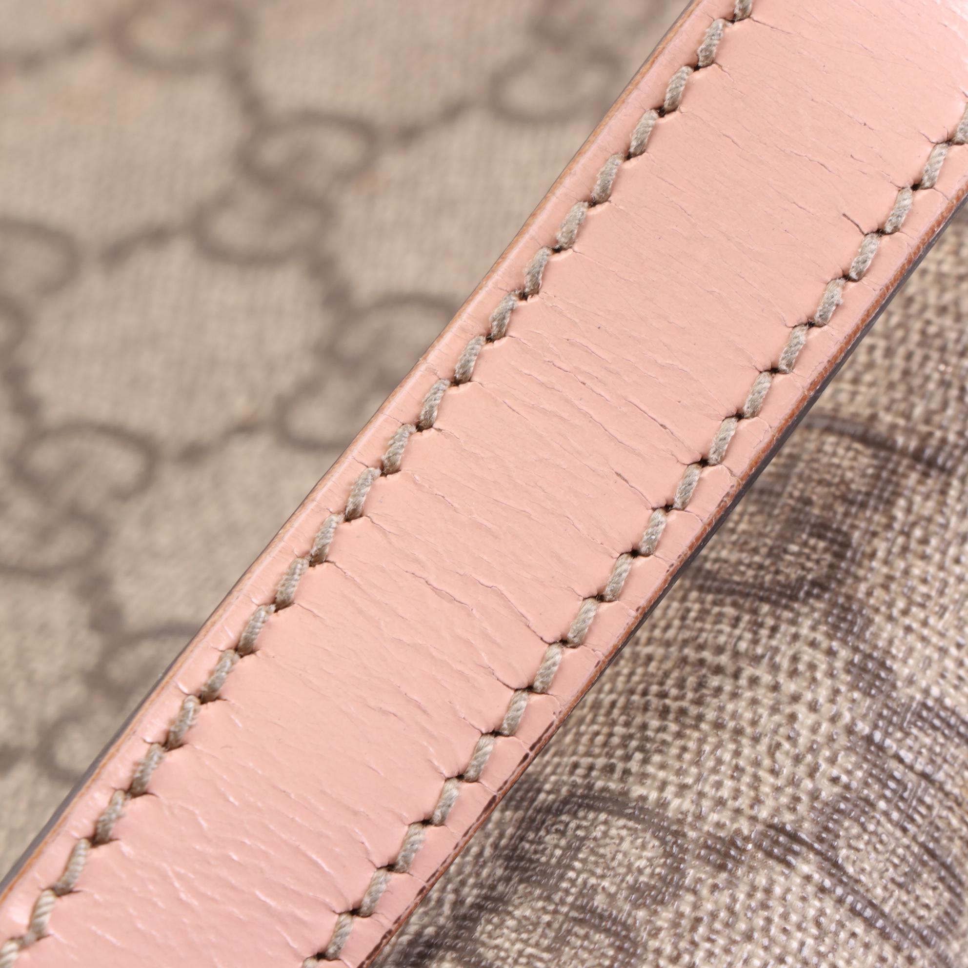 Gucci Tote Bag in GG Coated Canvas with Pink Leather Trim