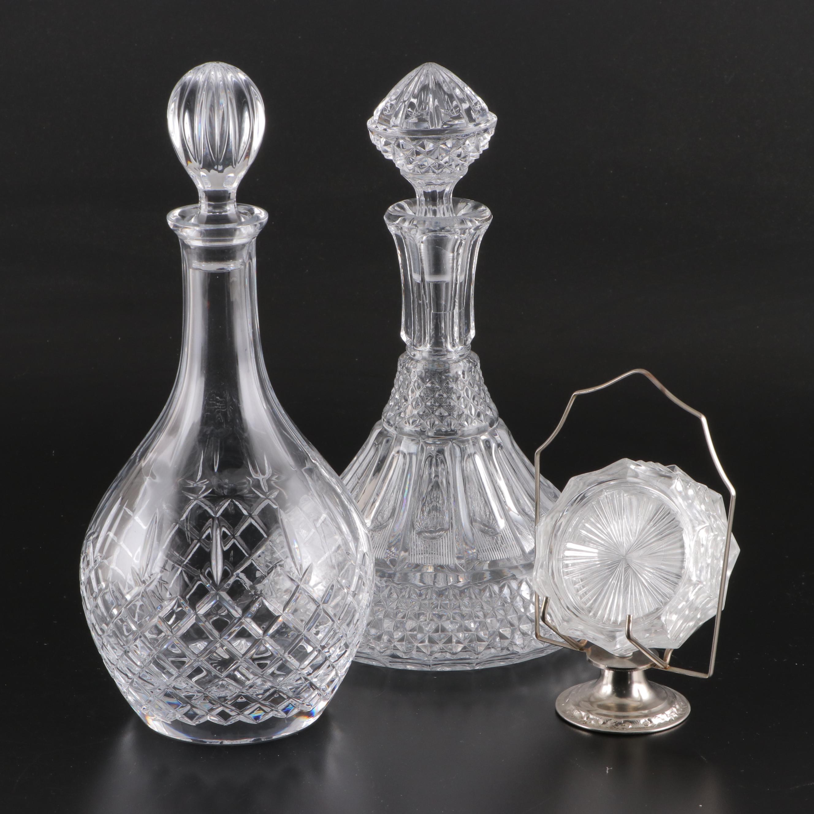 Crystal Decanter with Glass Ships Decanter and Coaster Set