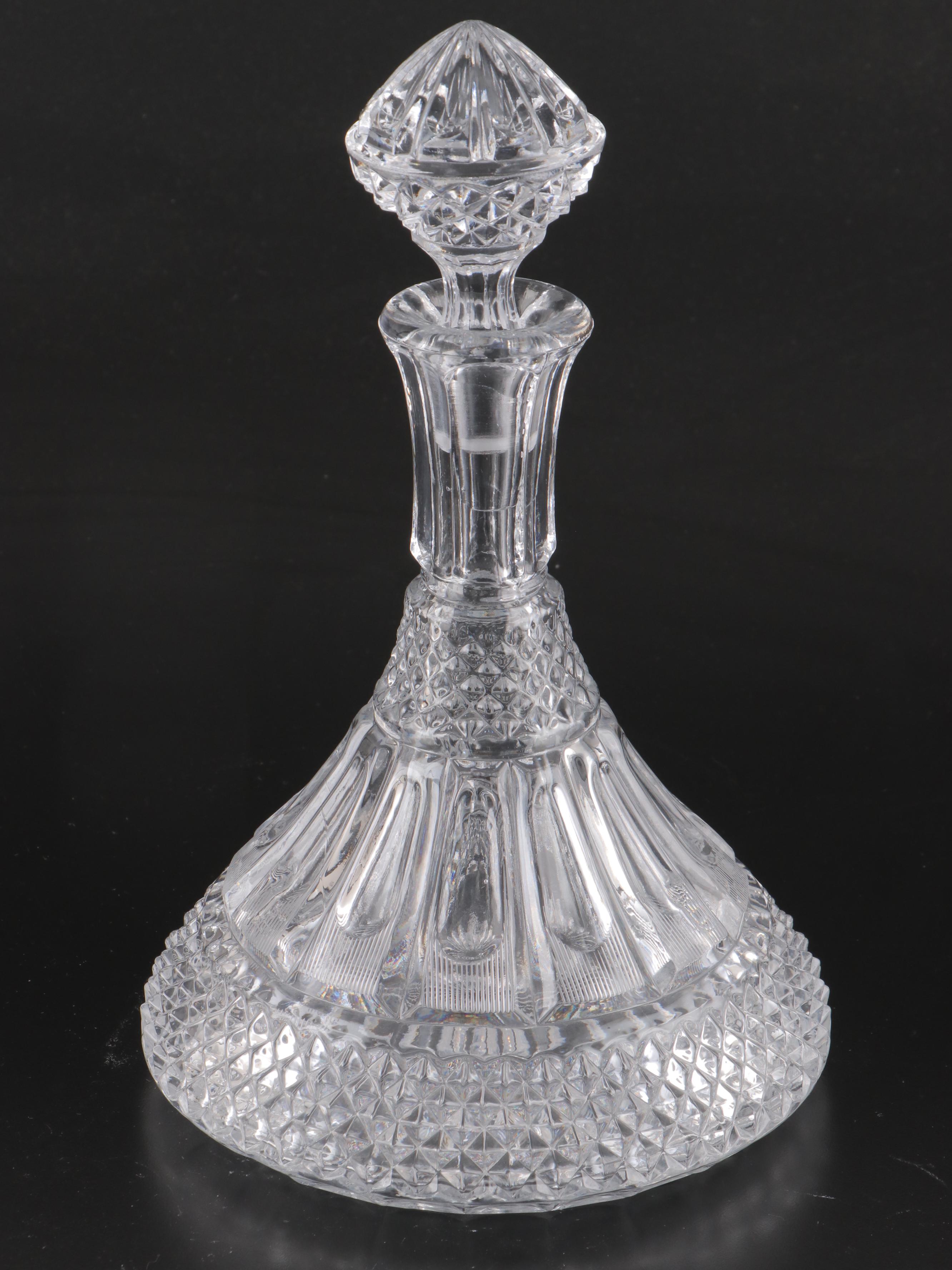 Crystal Decanter with Glass Ships Decanter and Coaster Set