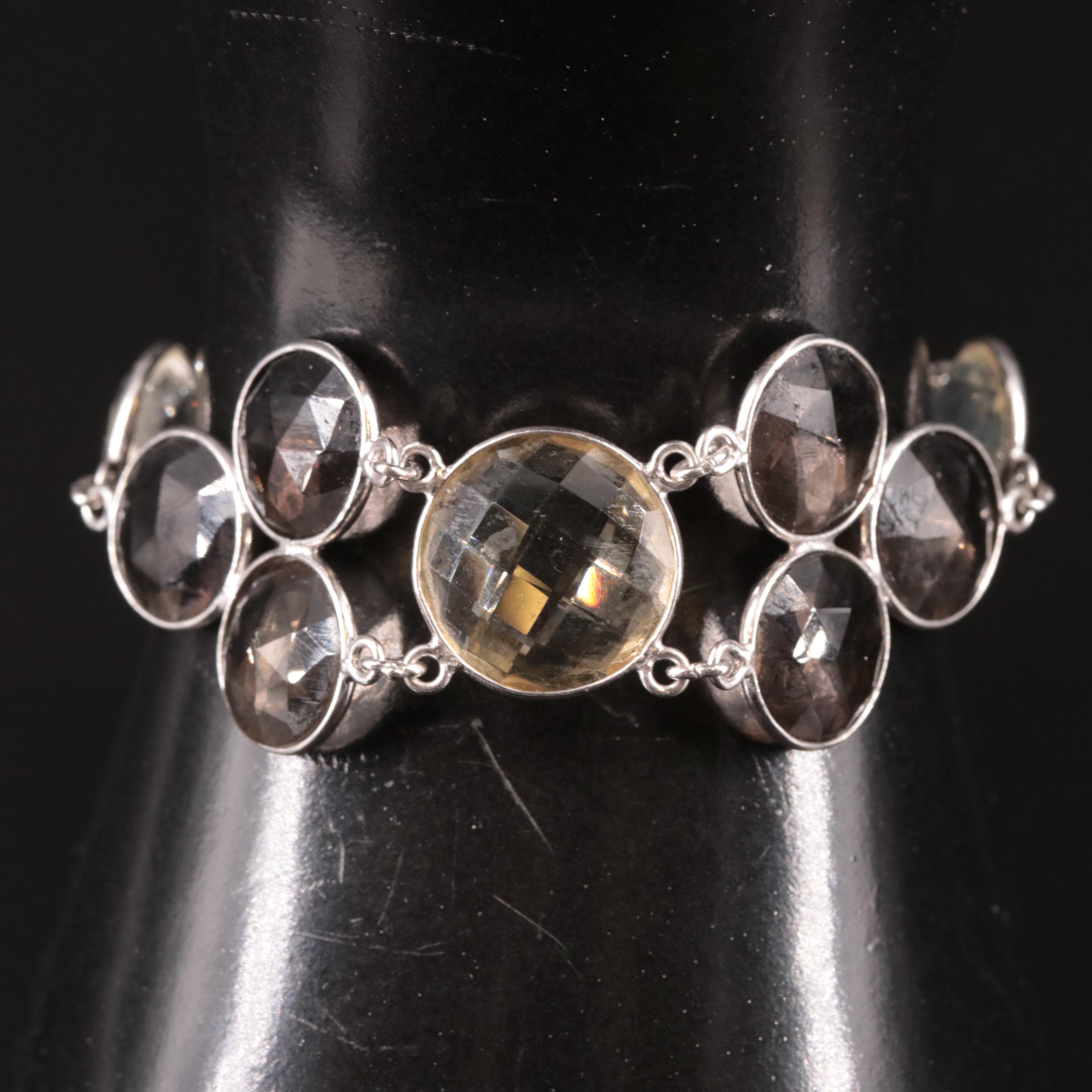 Sterling Citrine and Smoky Quartz Bracelet