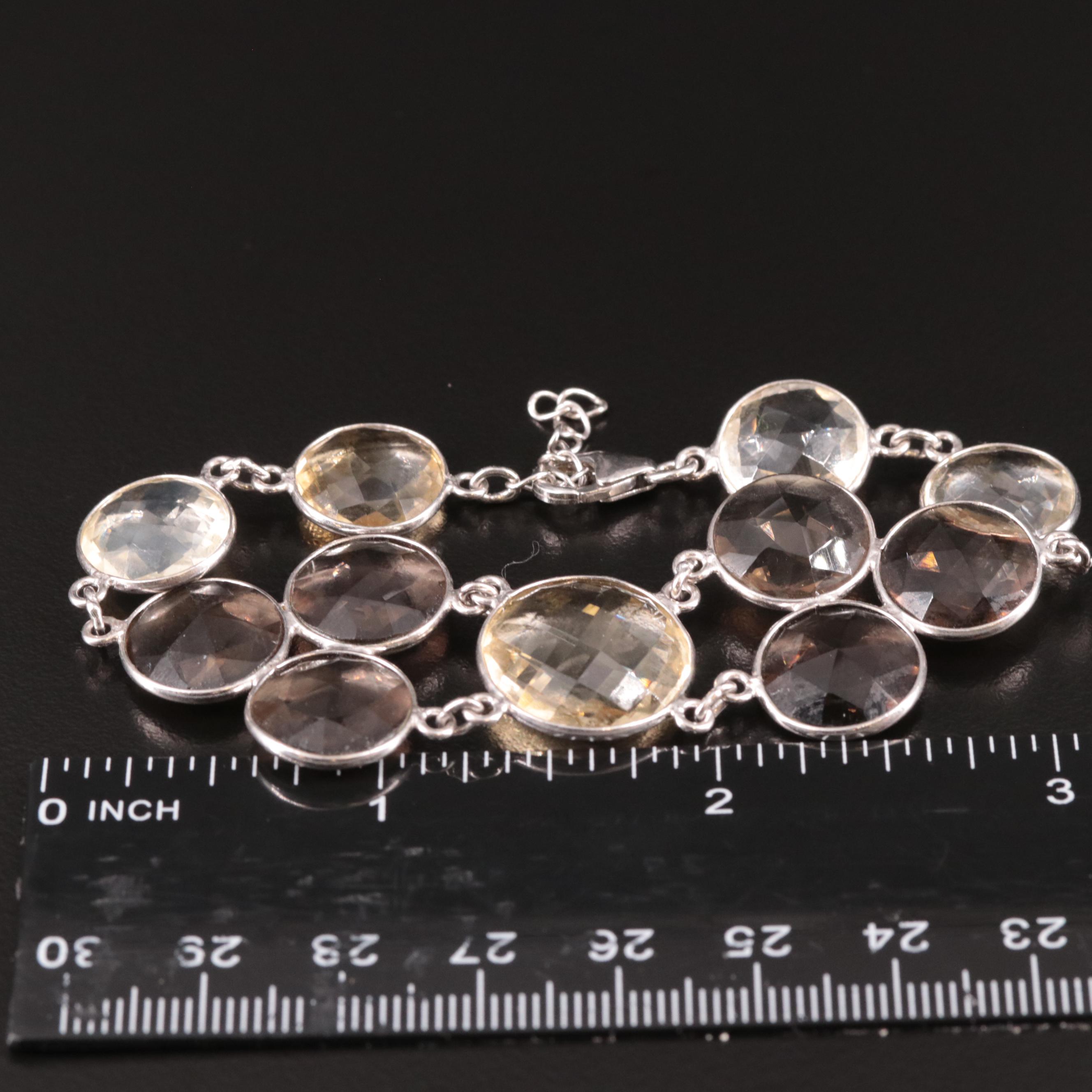 Sterling Citrine and Smoky Quartz Bracelet