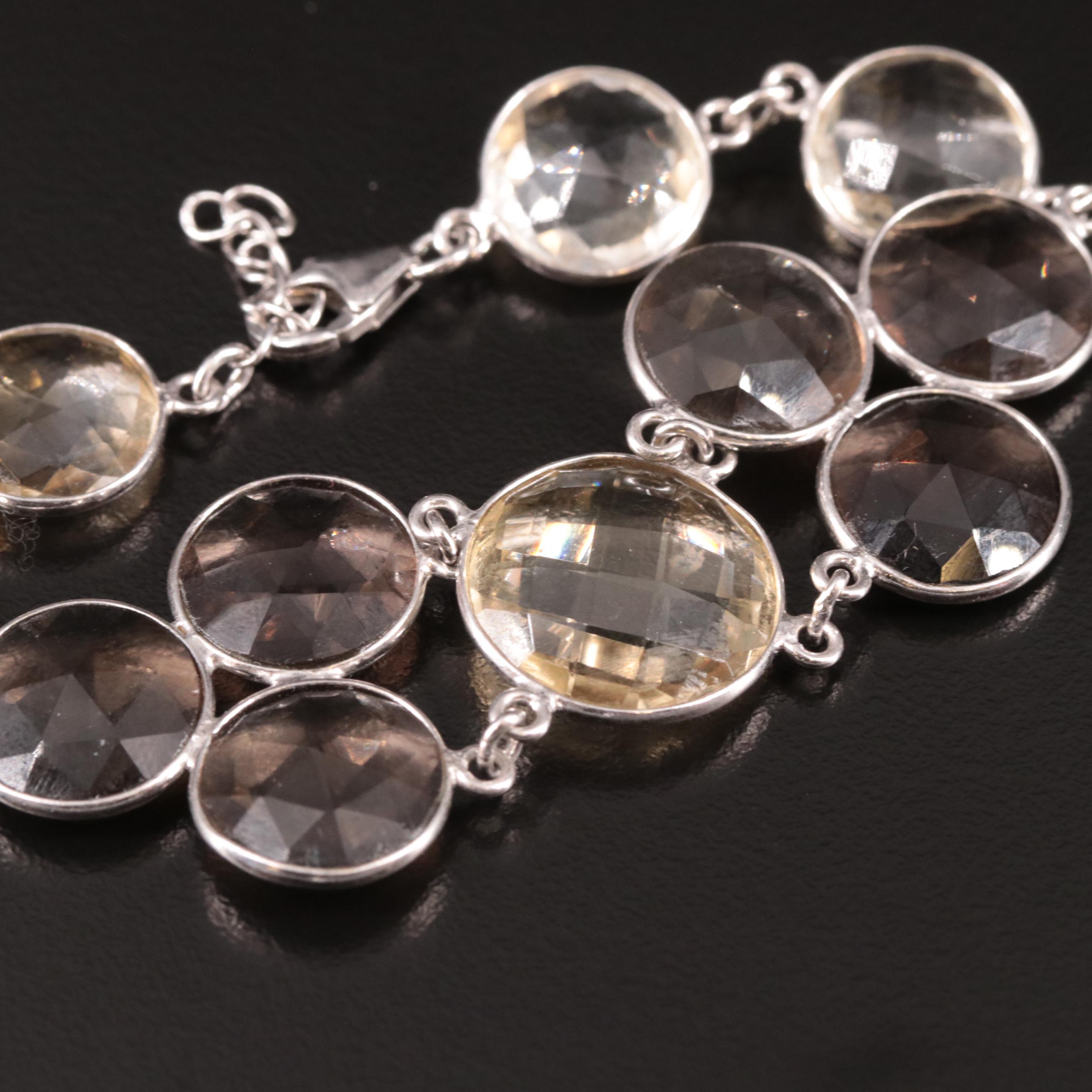 Sterling Citrine and Smoky Quartz Bracelet