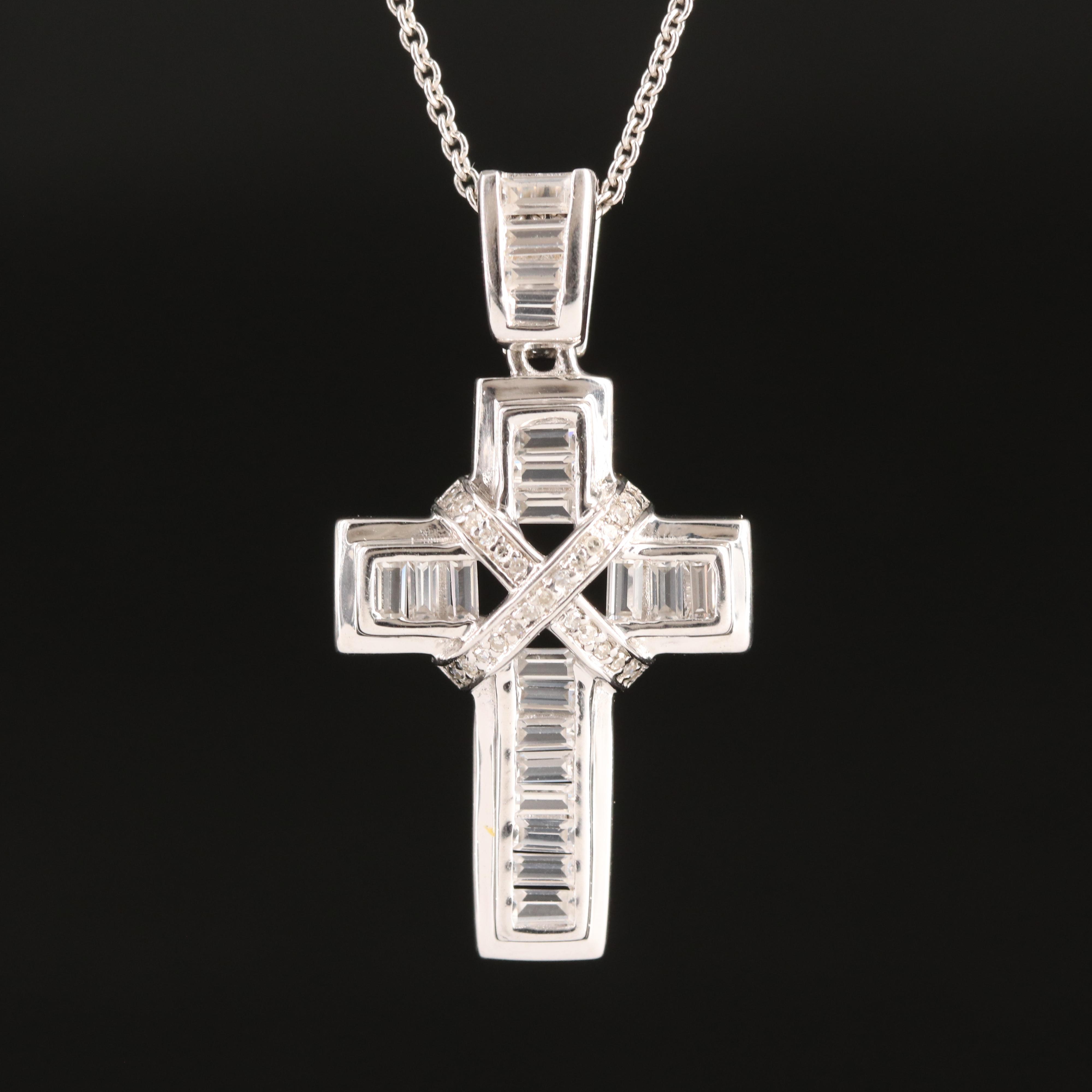 Sterling Diamond and White Sapphire Cross Necklace