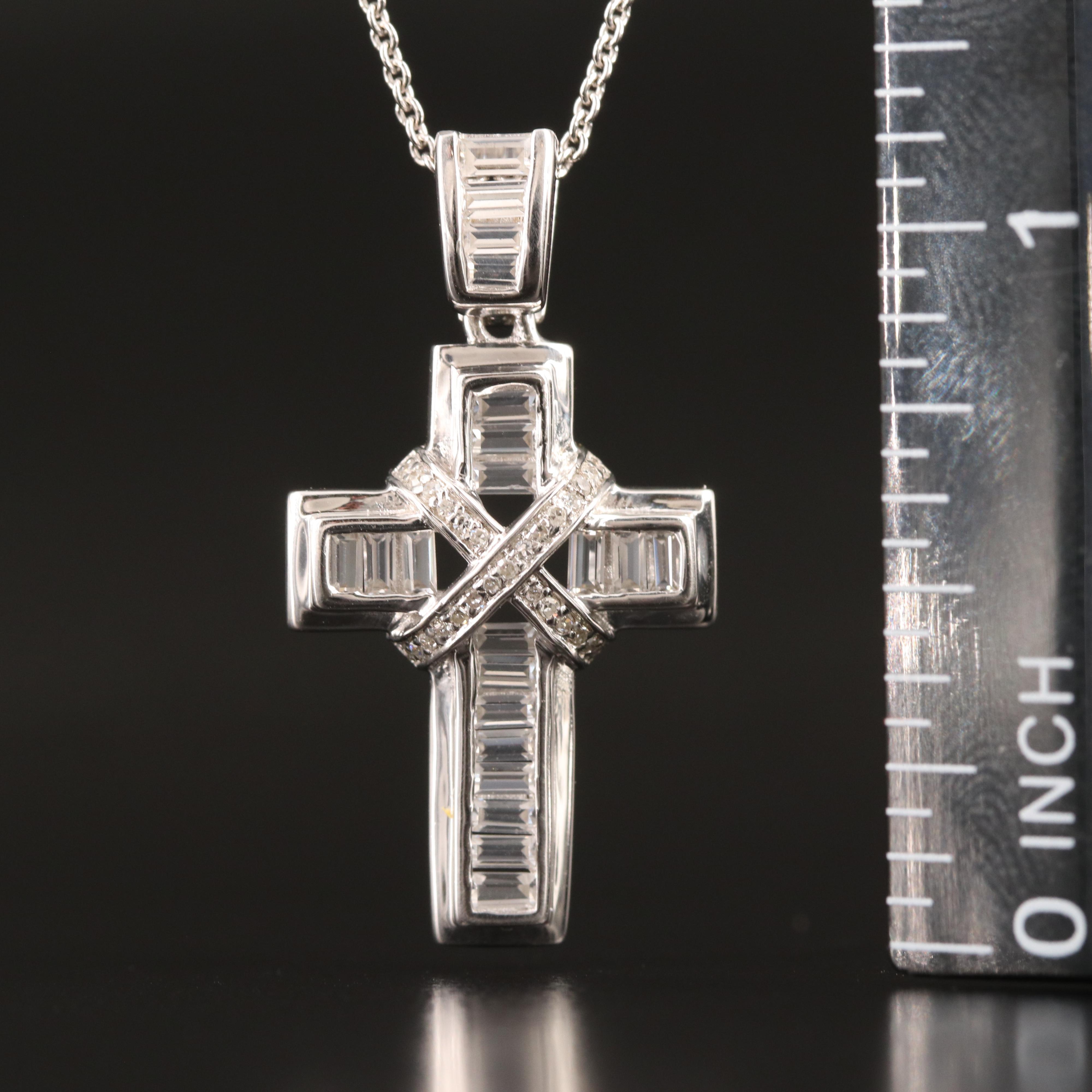 Sterling Diamond and White Sapphire Cross Necklace
