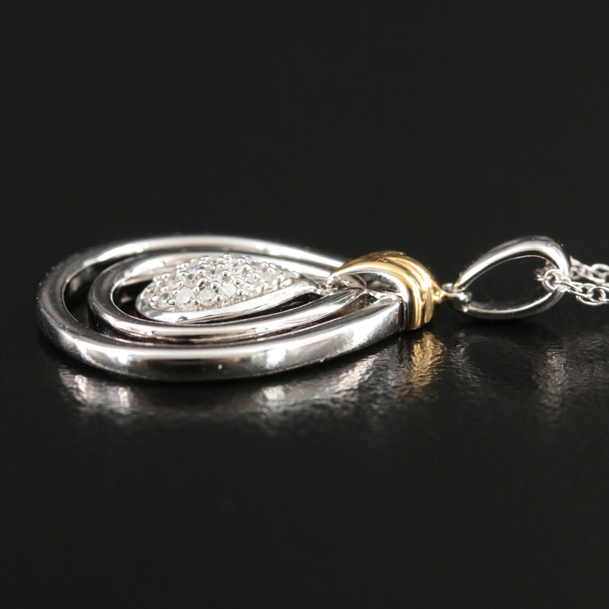 Sterling Pavé Diamond Drop Necklace with 14K Accent