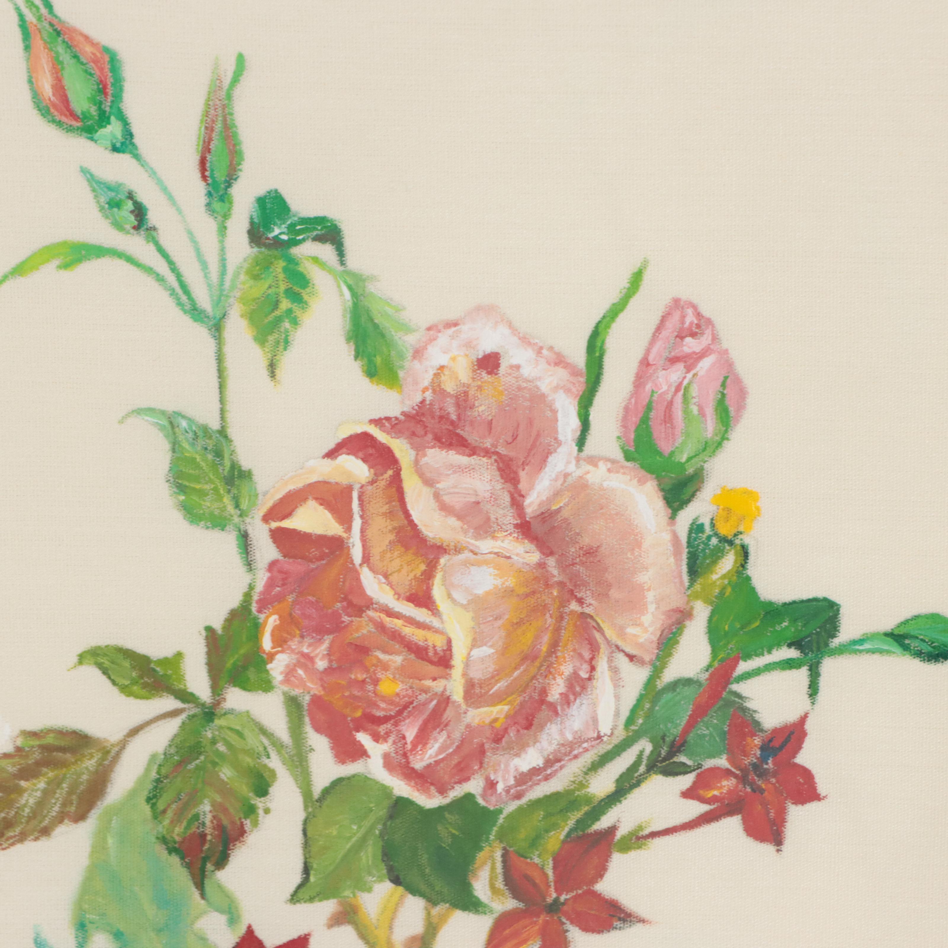 Linda Hinton Floral Scene Acrylic Painting, 1982