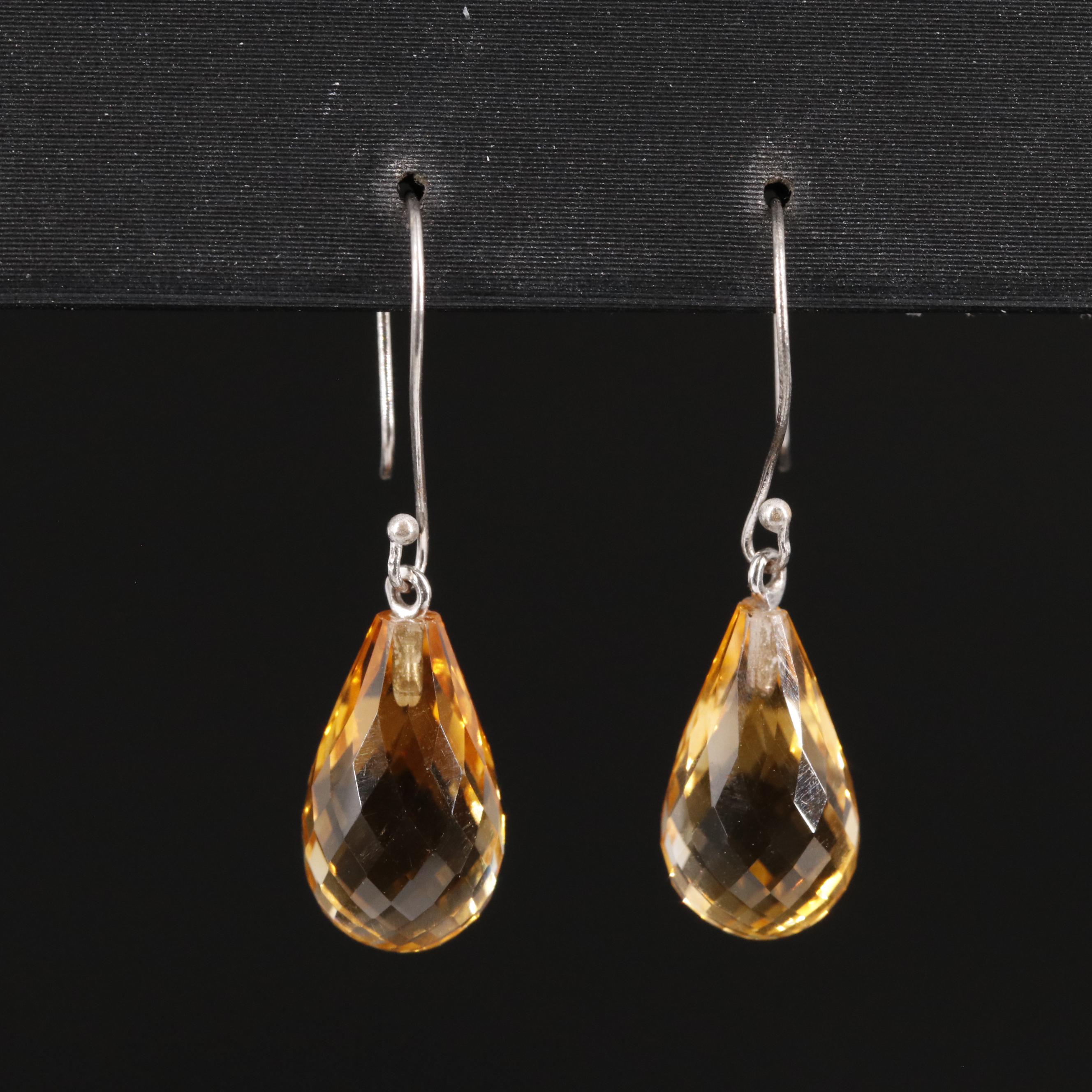 14K Citrine Facted Drop Earrings