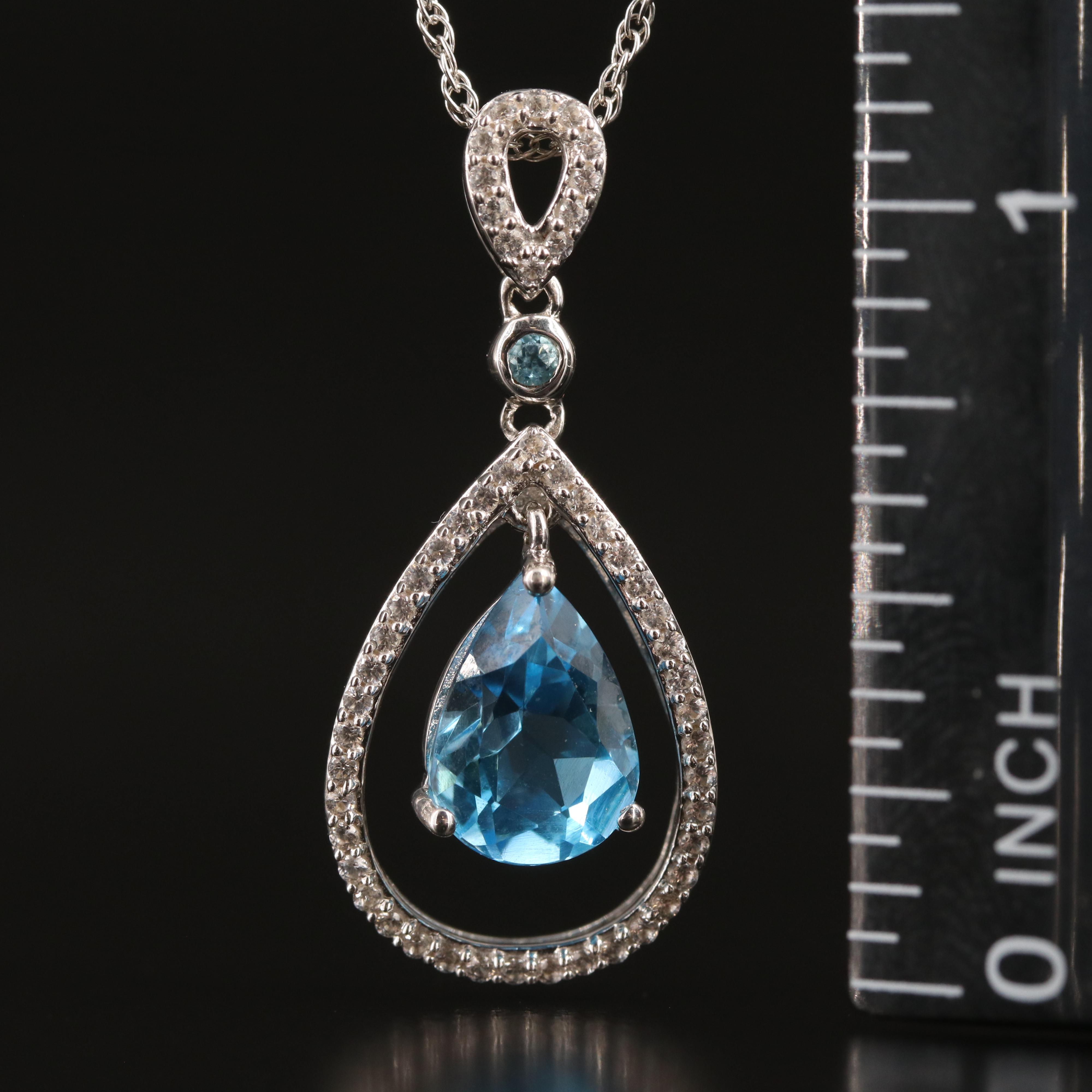 Sterling Swiss Blue Topaz and White Sapphire Teardrop Necklace