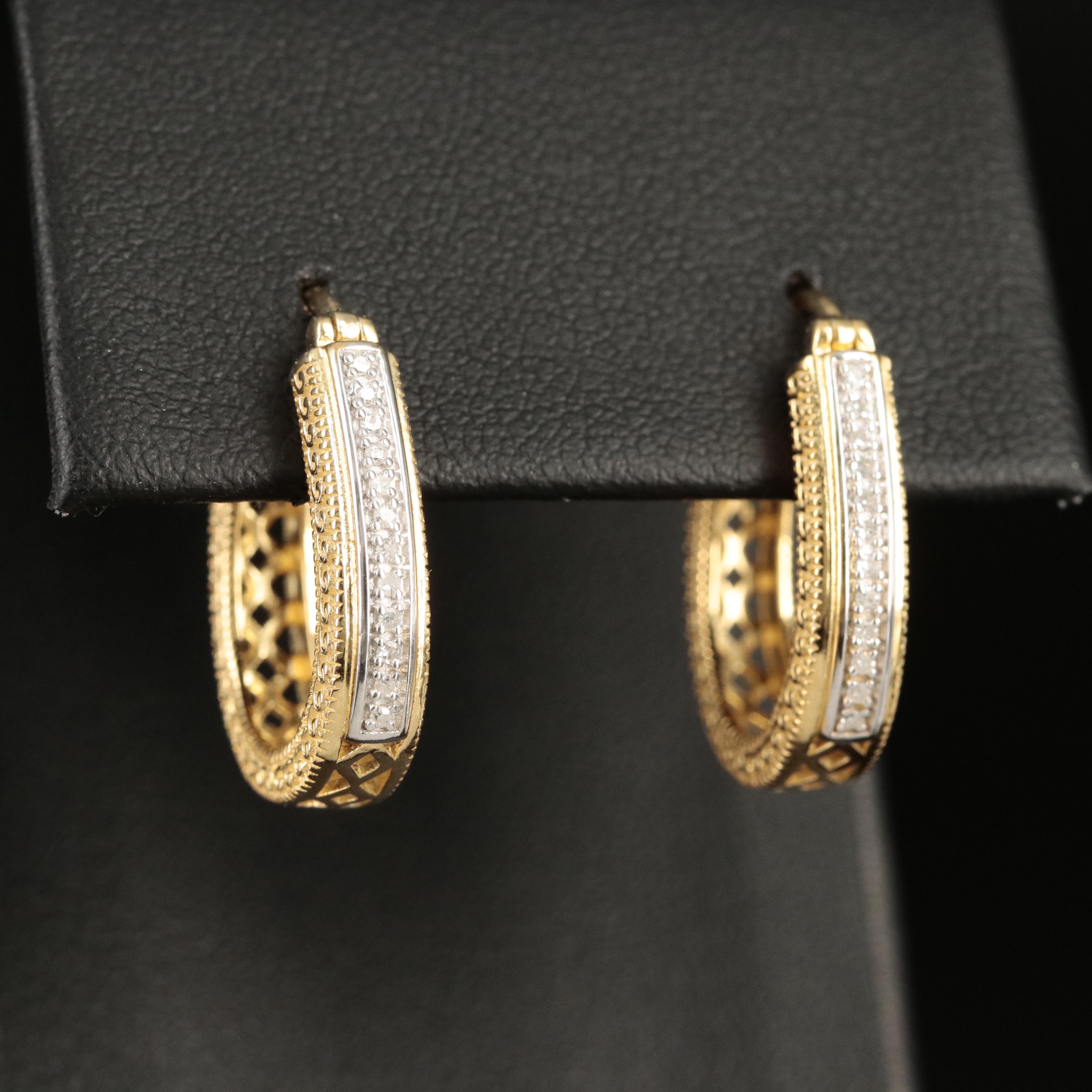 Sterling Diamond Hoop Earrings