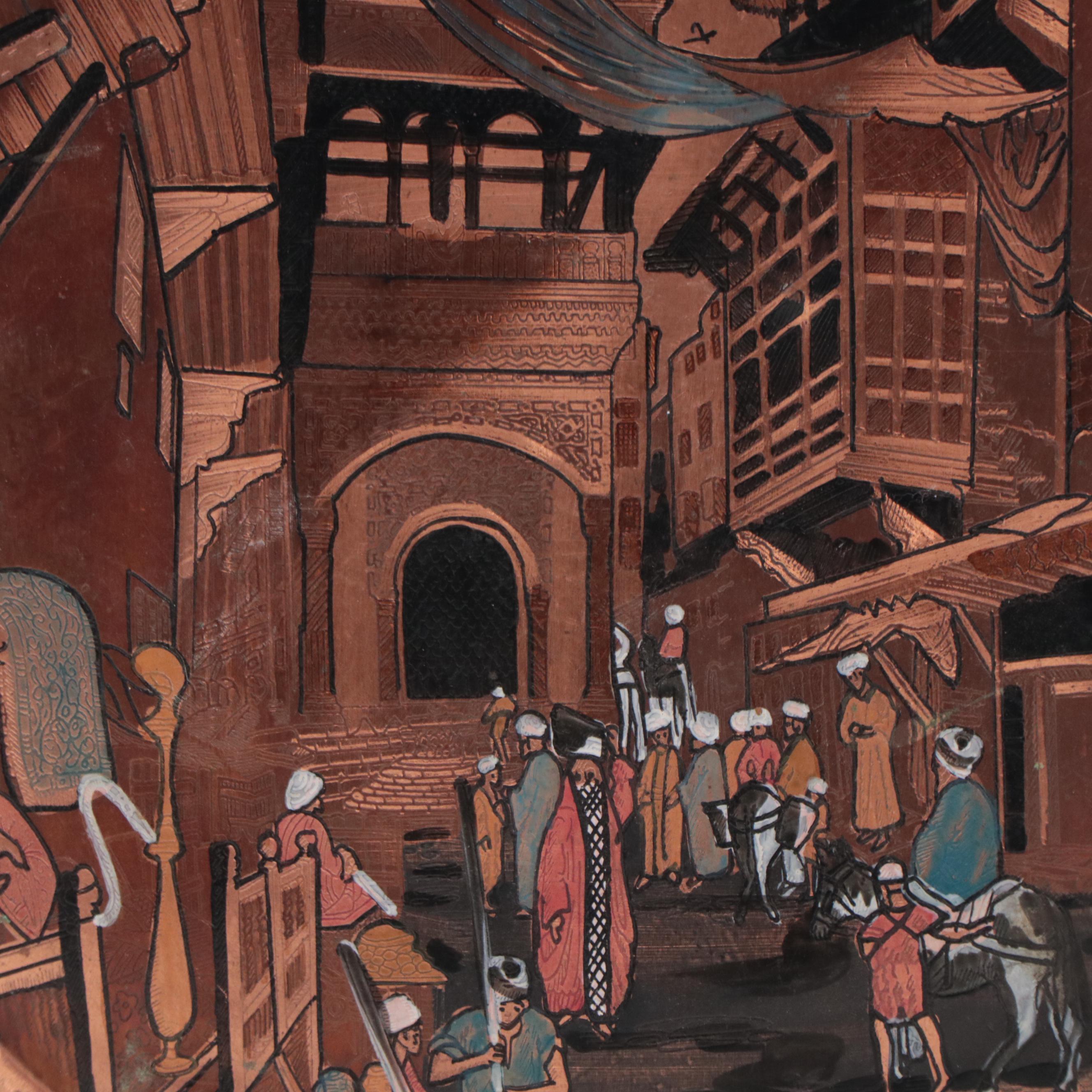 Assorted Wall Medallions Including Etched and Painted Copper Plate