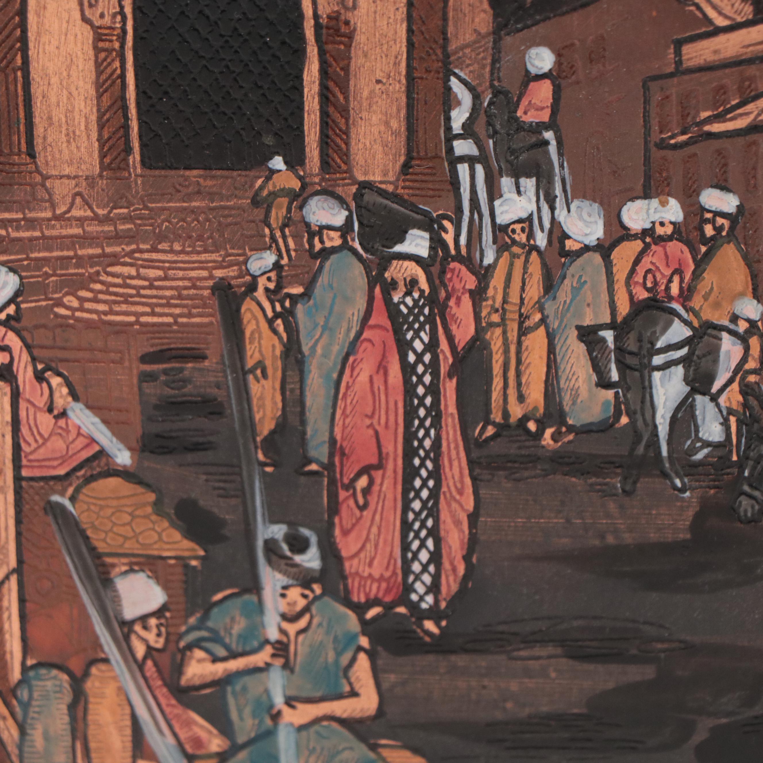 Assorted Wall Medallions Including Etched and Painted Copper Plate