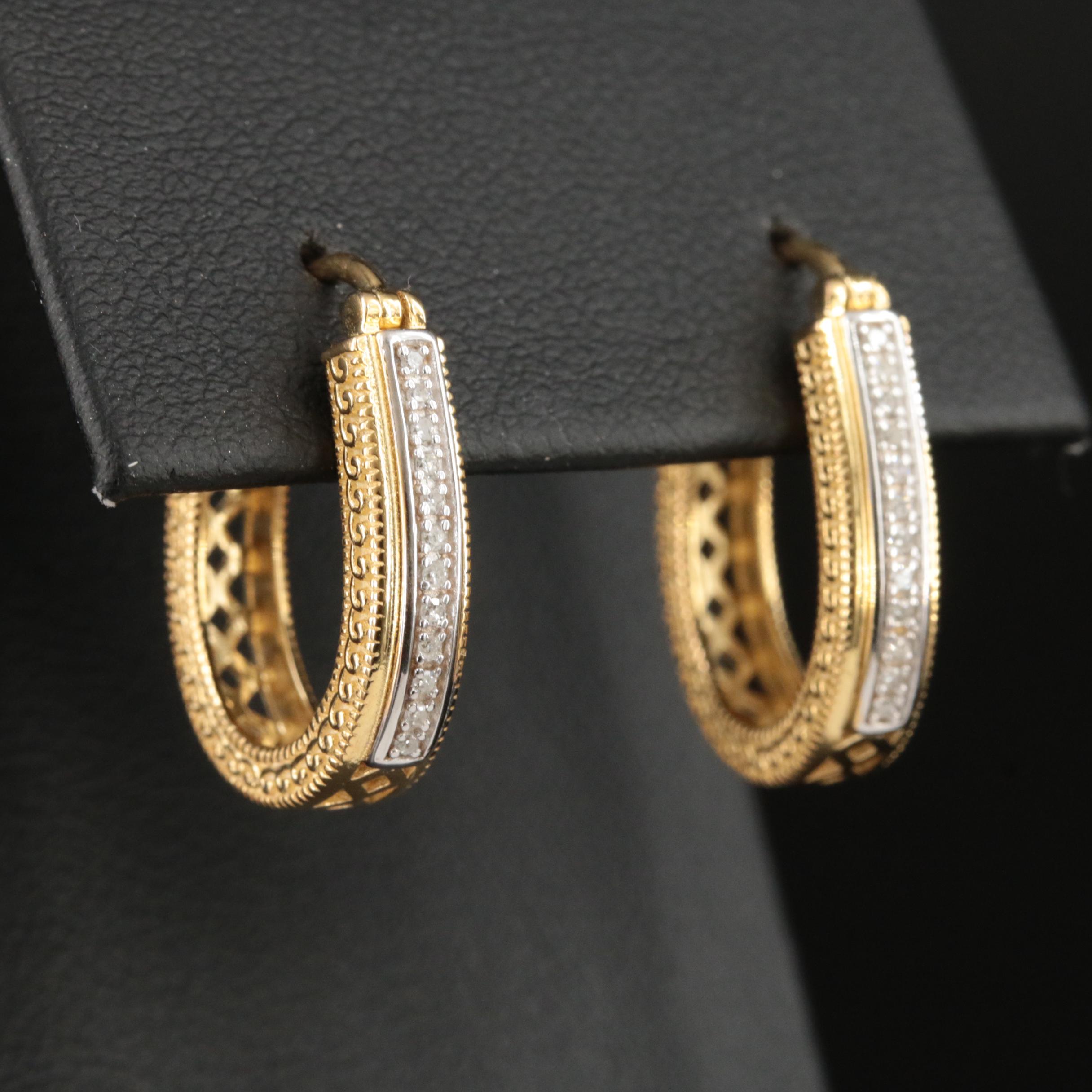 Sterling Diamond Oval Hoop Earrings
