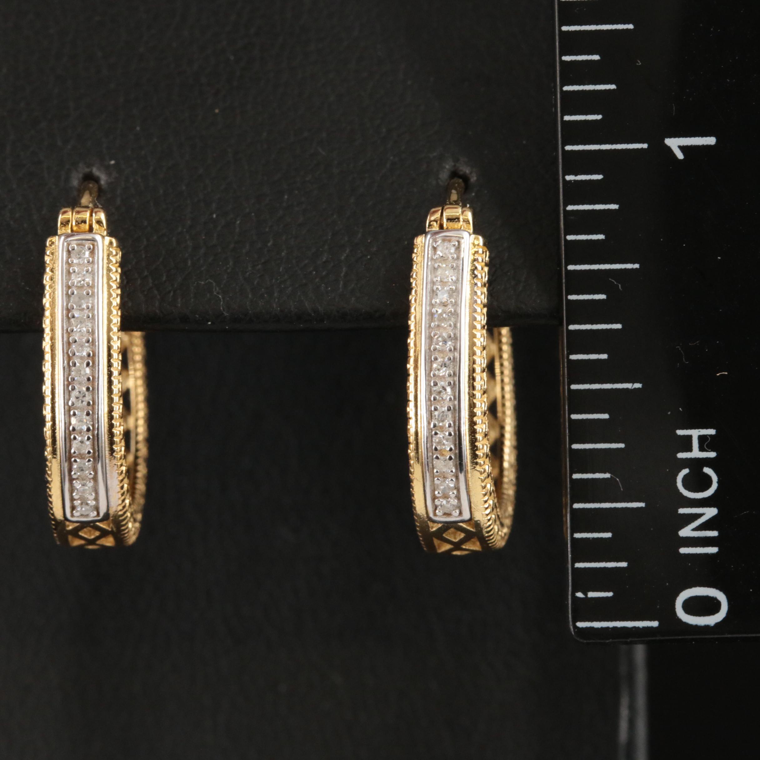 Sterling Diamond Oval Hoop Earrings