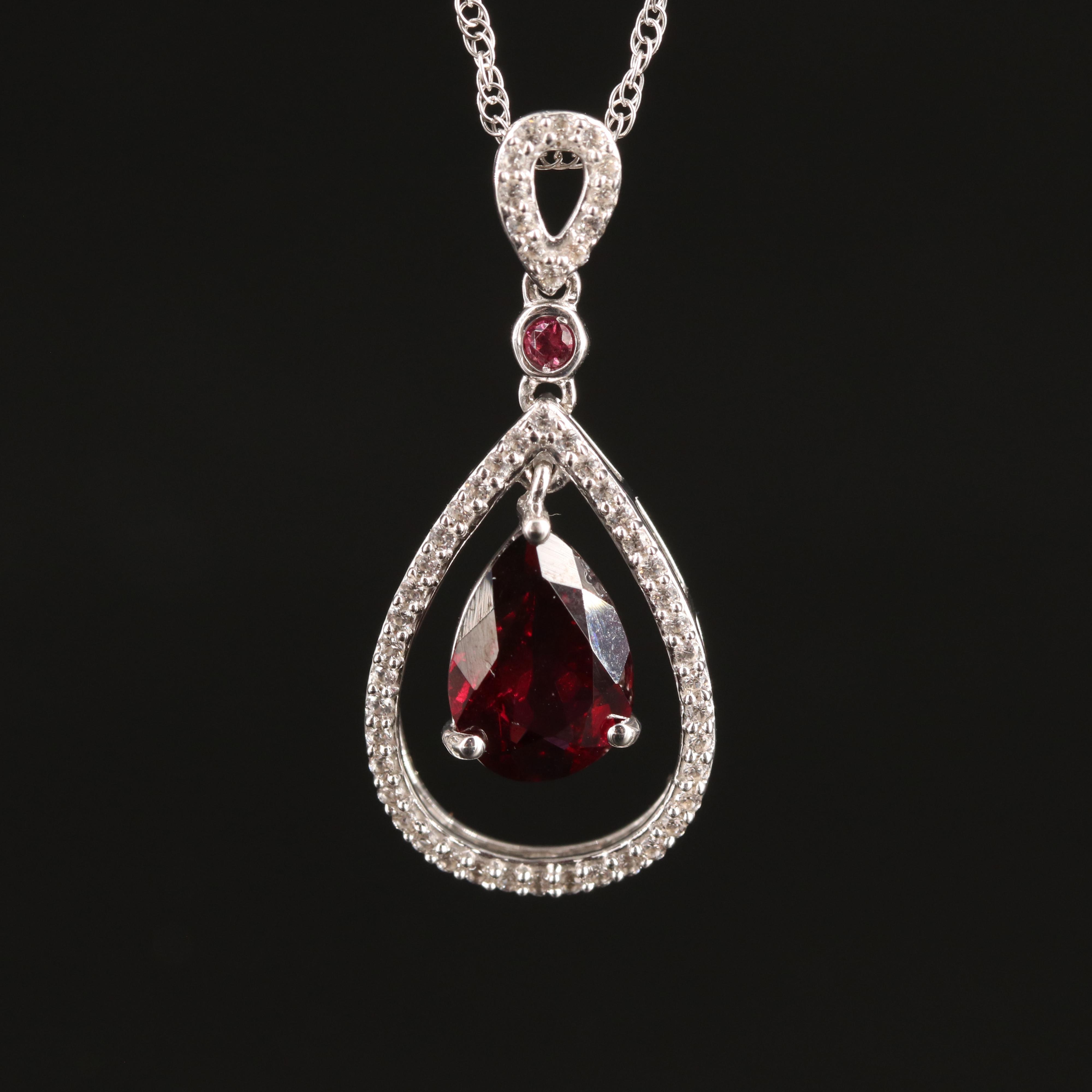 Sterling Garnet and White Topaz Teardrop Necklace