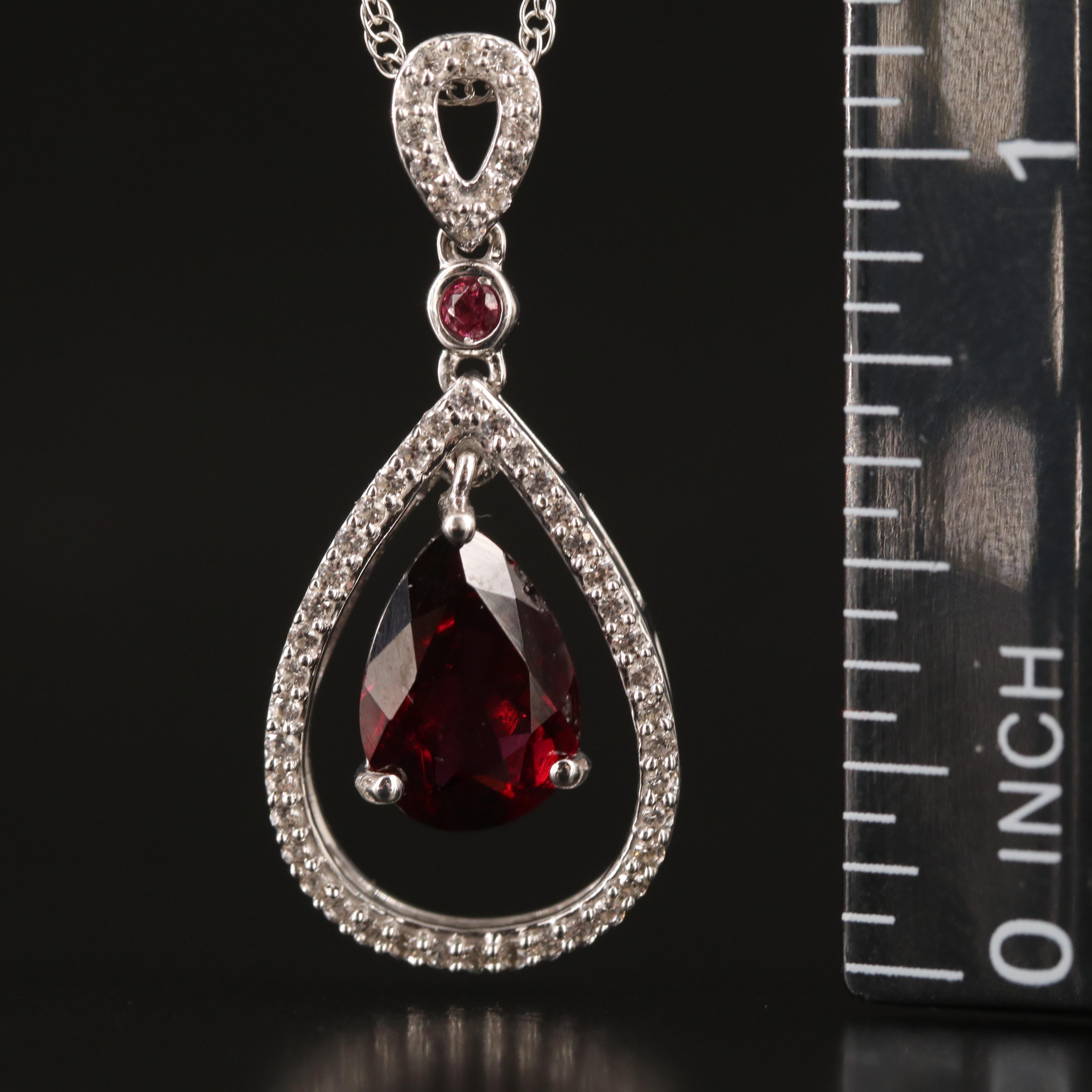 Sterling Garnet and White Topaz Teardrop Necklace