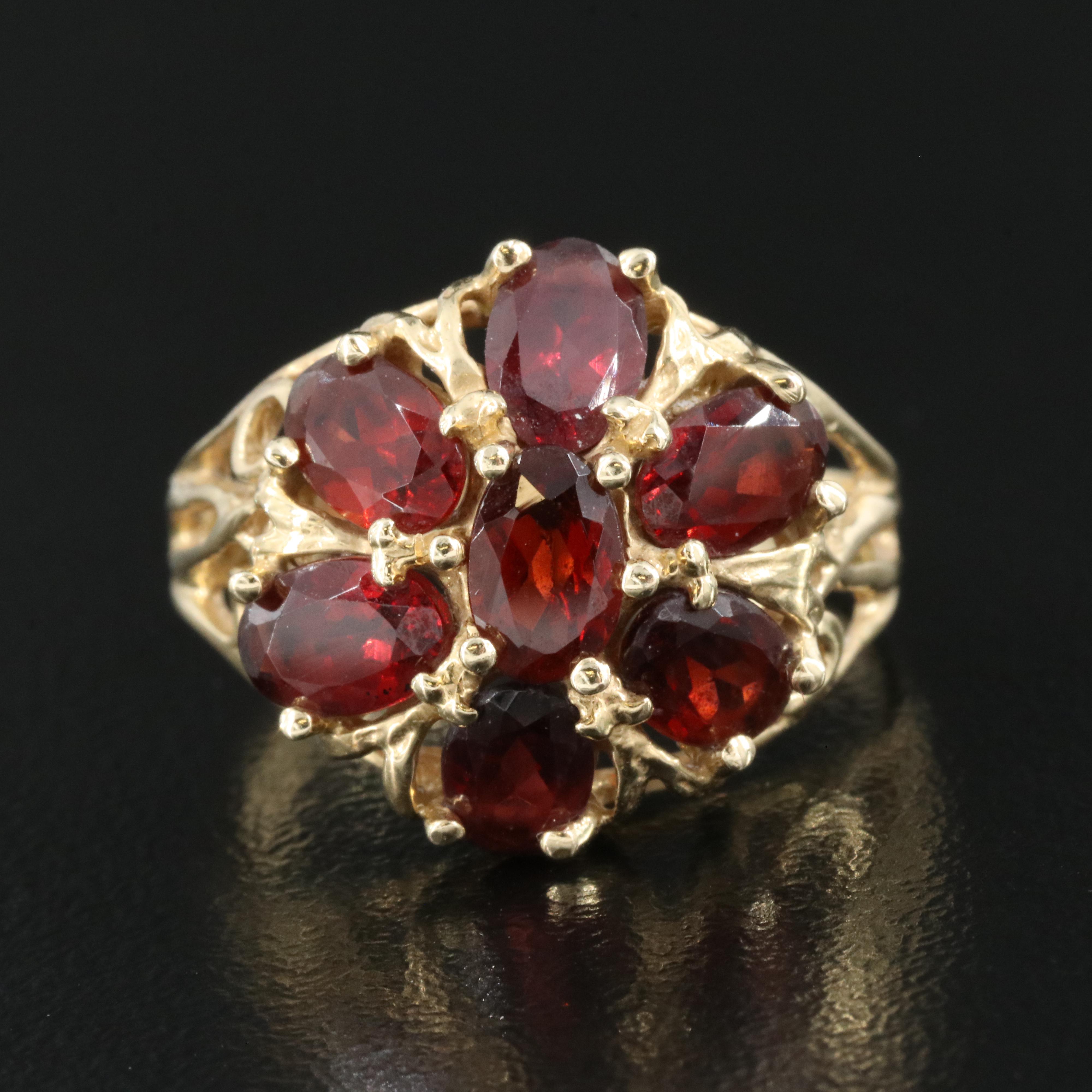 14K Garnet Flower Ring
