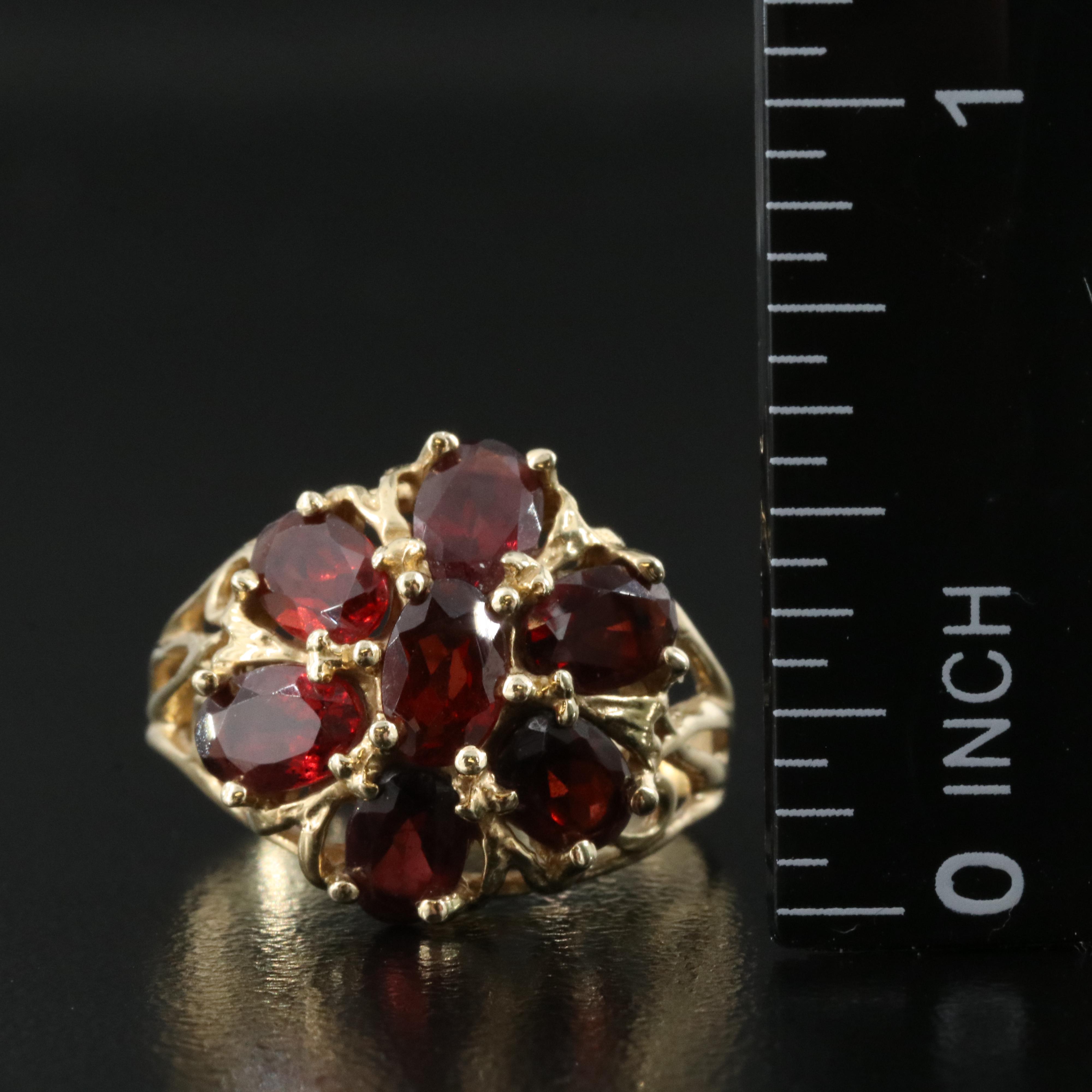 14K Garnet Flower Ring