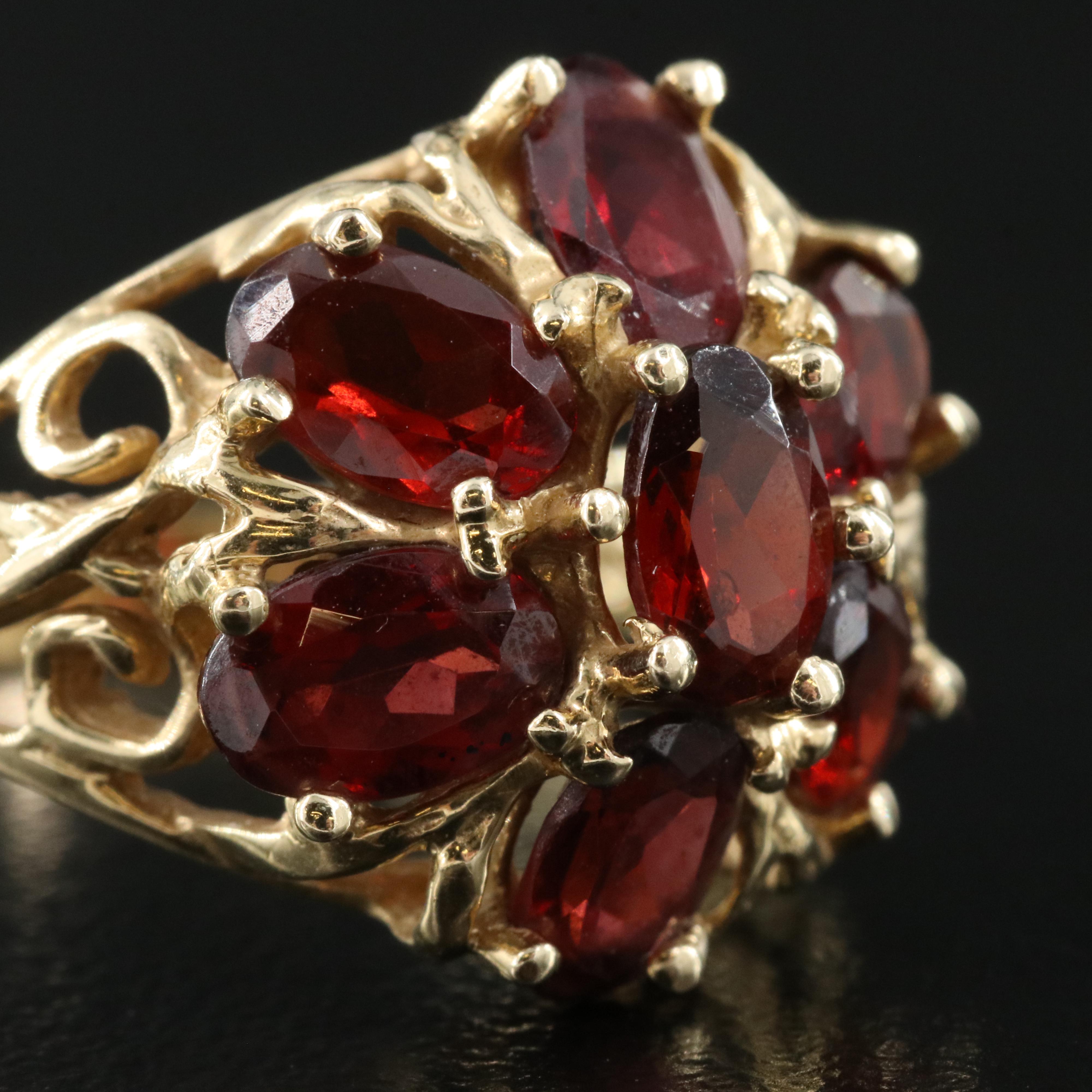 14K Garnet Flower Ring