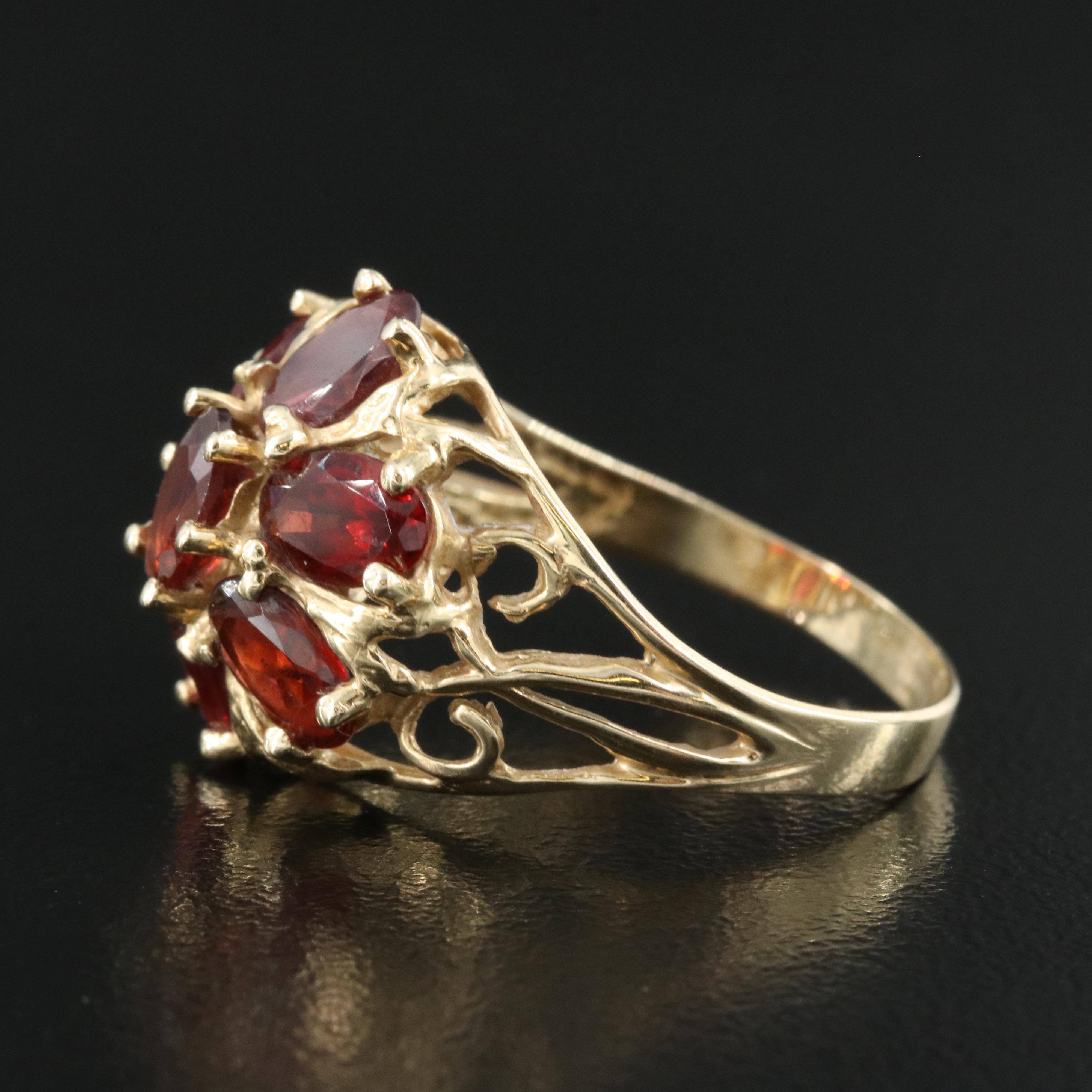 14K Garnet Flower Ring