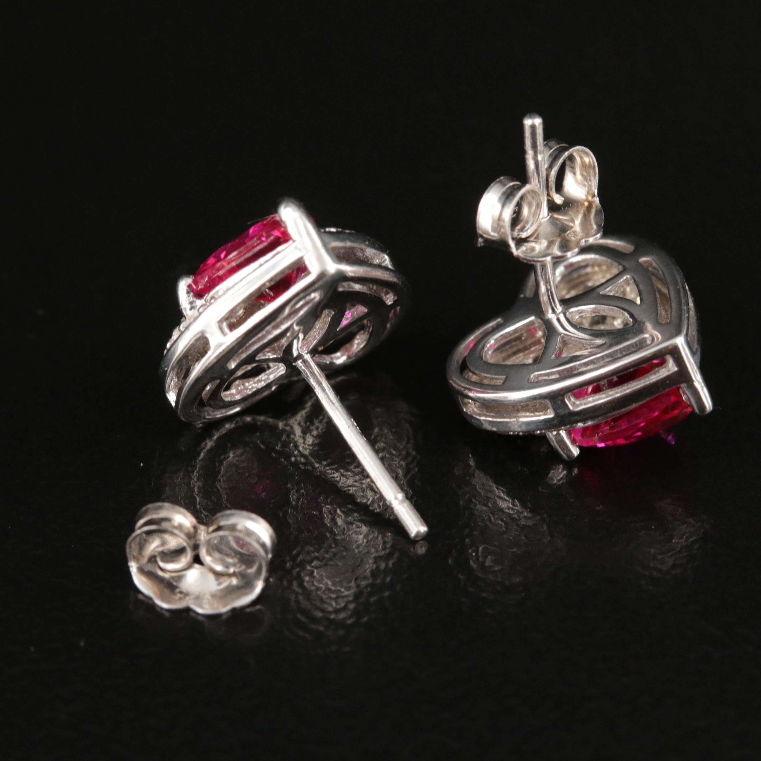 Sterling Ruby and White Sapphire Heart Earrings