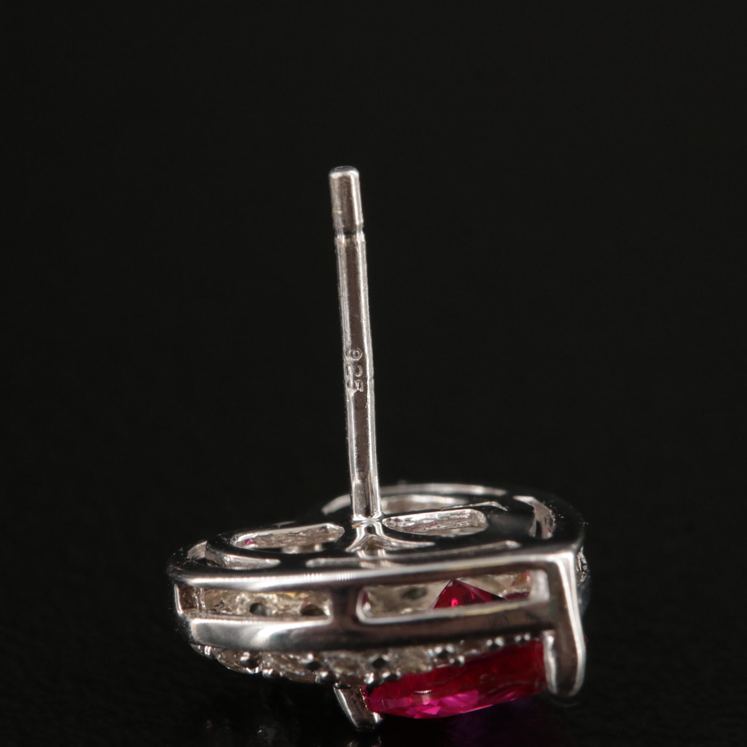 Sterling Ruby and White Sapphire Heart Earrings