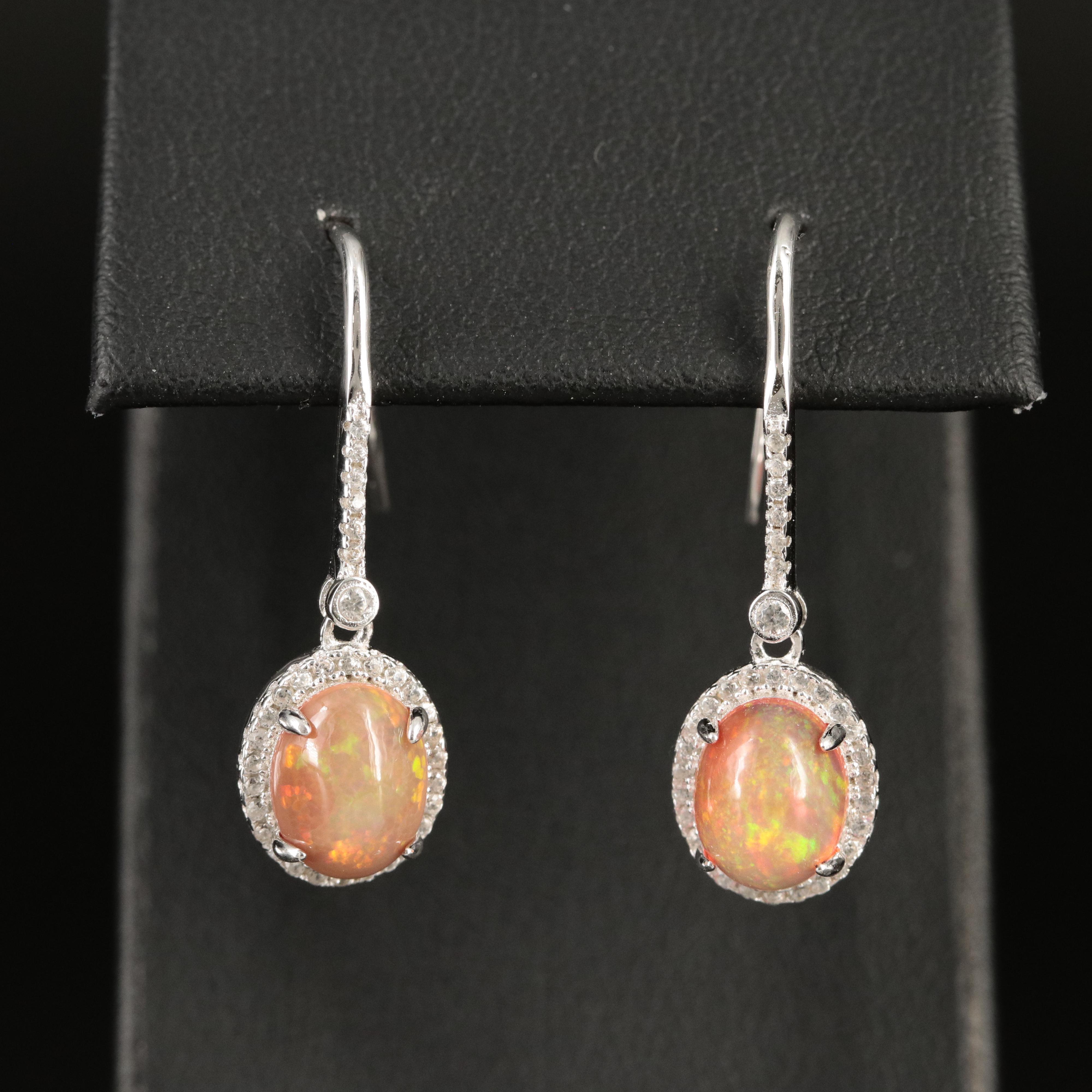 Sterling Opal and White Zircon Earrings