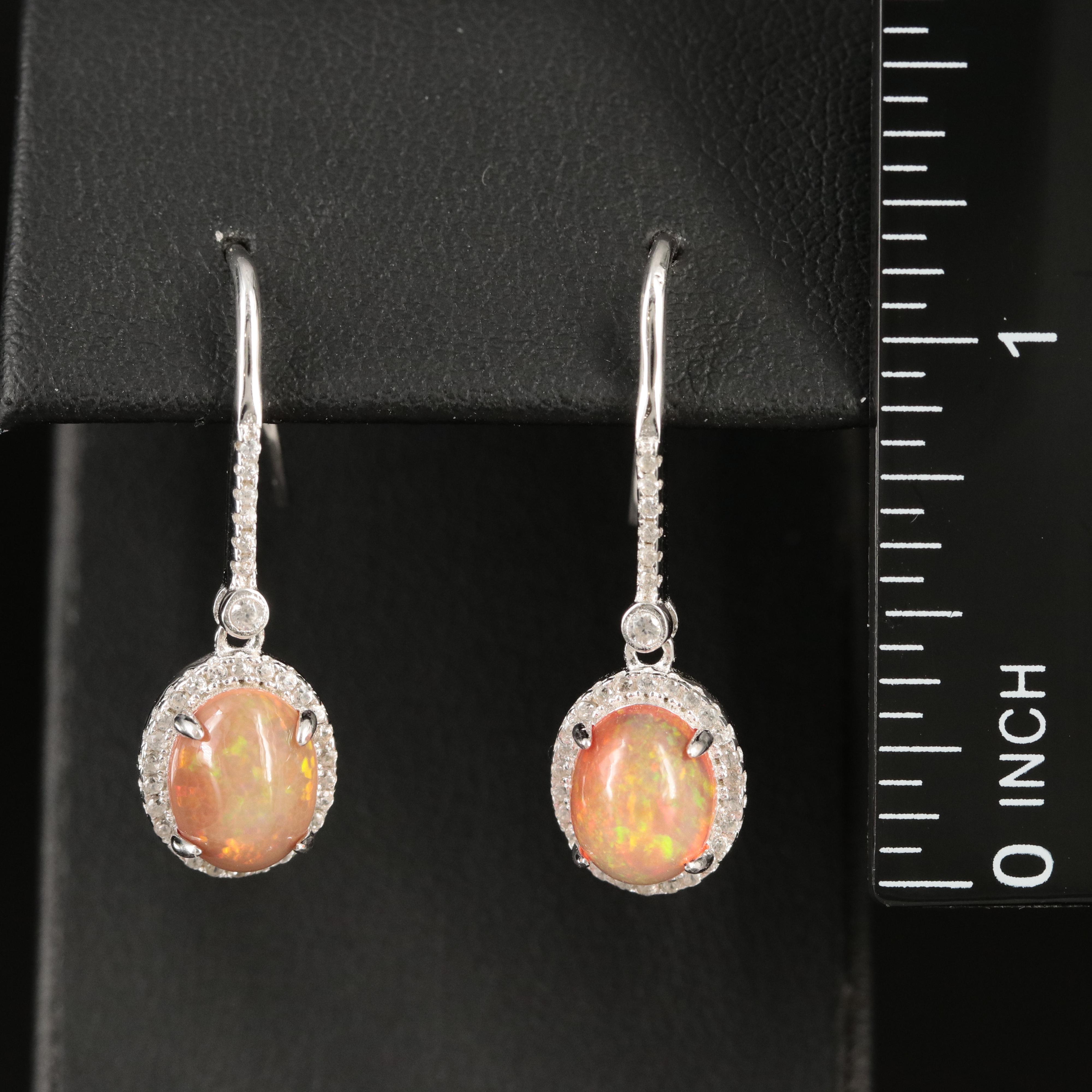 Sterling Opal and White Zircon Earrings