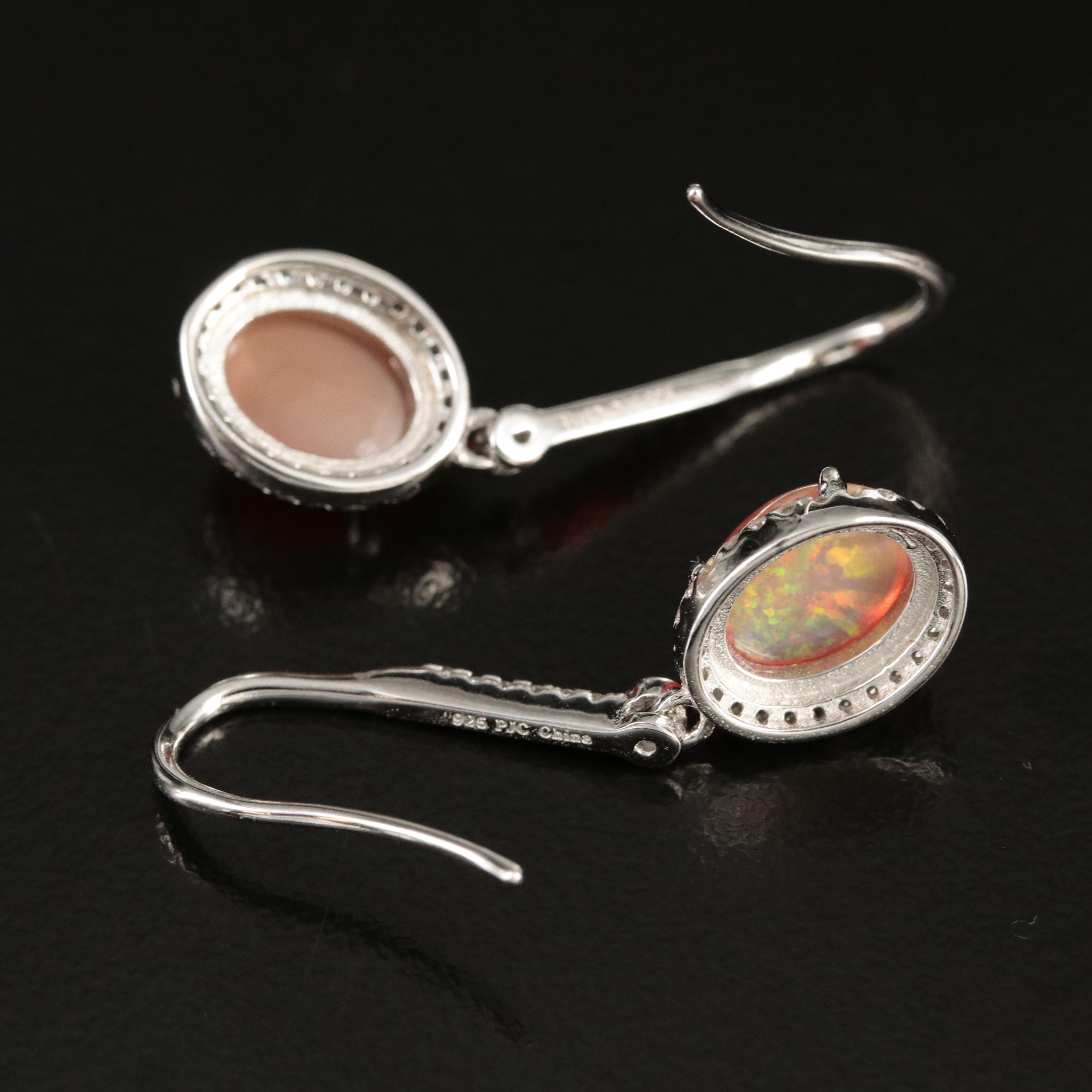 Sterling Opal and White Zircon Earrings