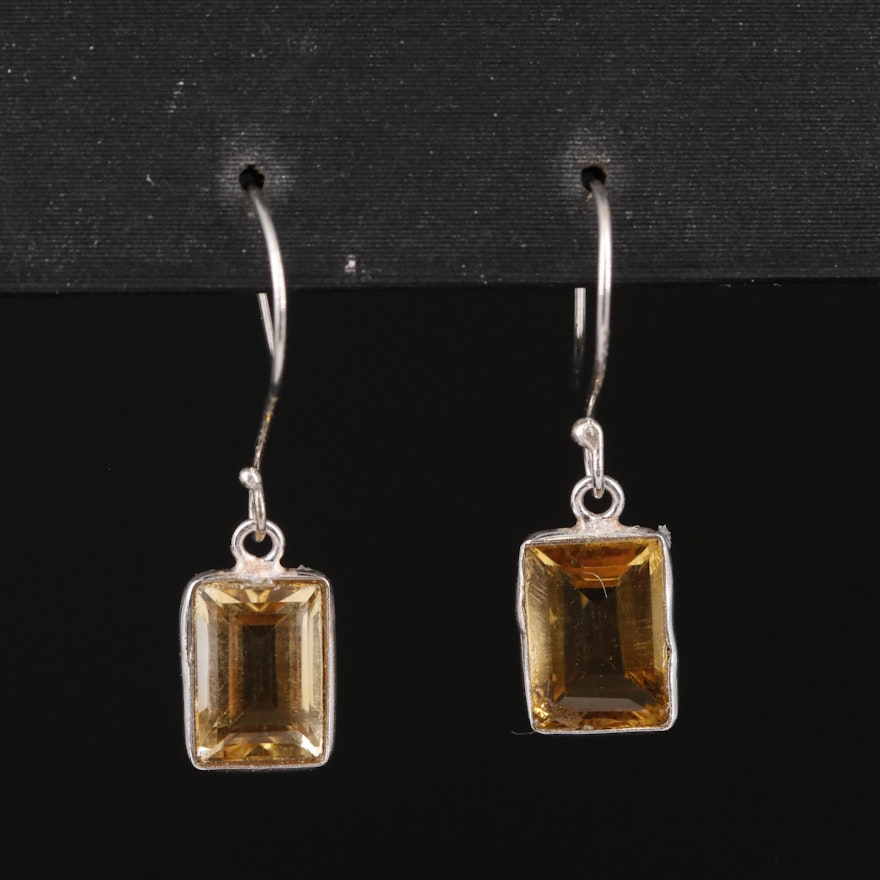 14K Citrine Rectangular Drop Earrings