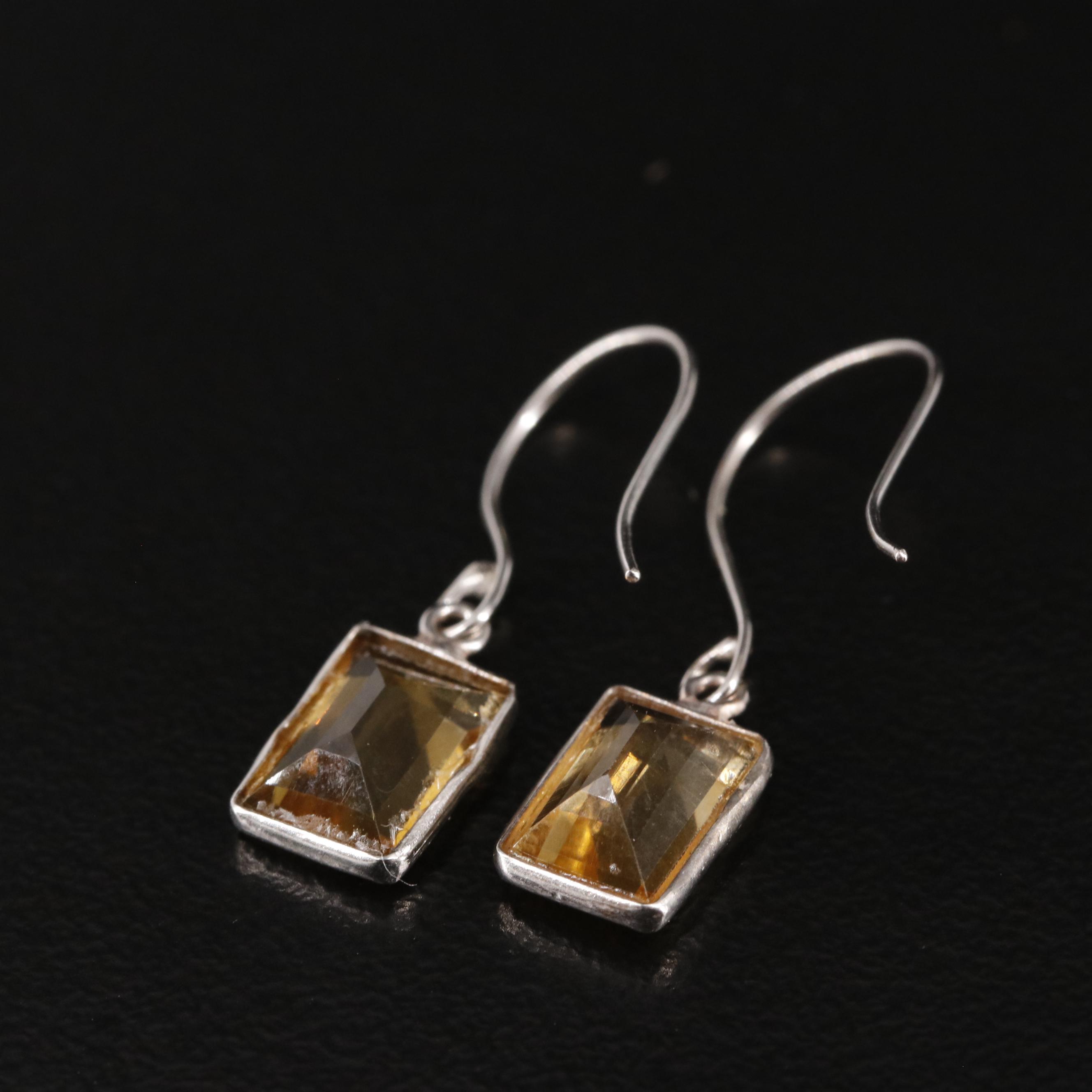 14K Citrine Rectangular Drop Earrings