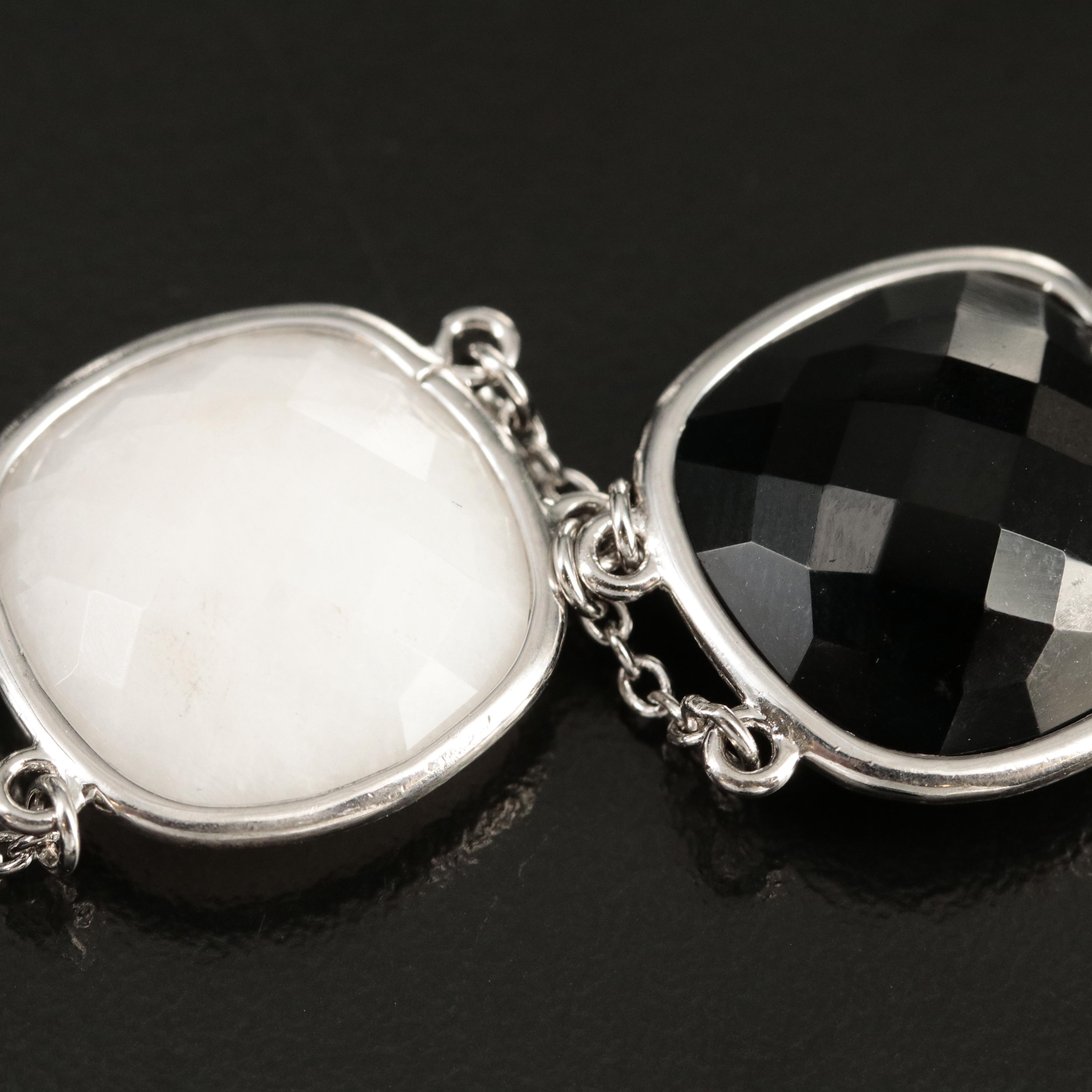 Sterling Black Onyx and Quartz Station Bracelet