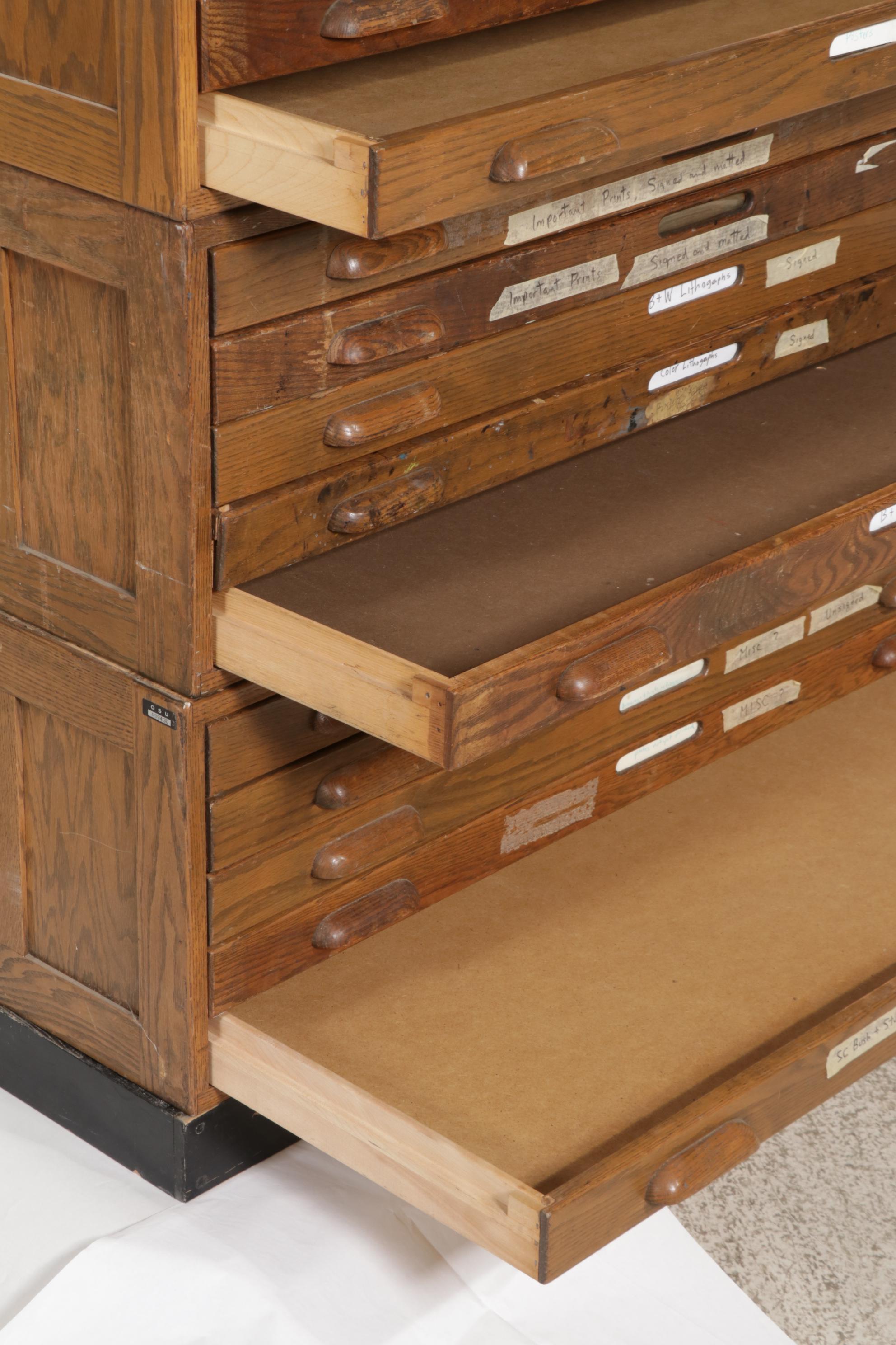 Hamilton Oak Three-Stack Flat File Cabinet, Mid-20th Century