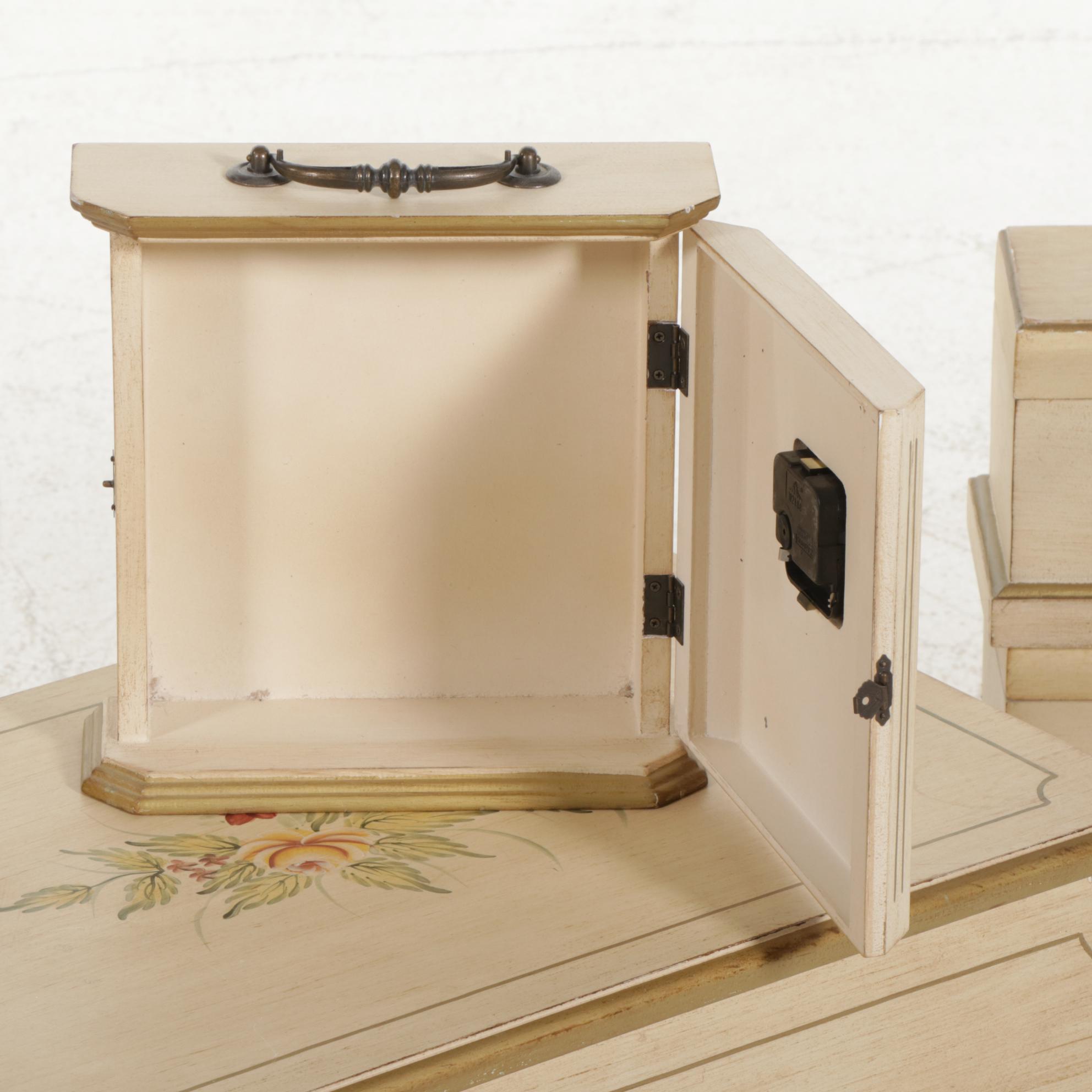 Hand-Decorated Chest, Desk Clock and Three Vanity Boxes, 21st Century