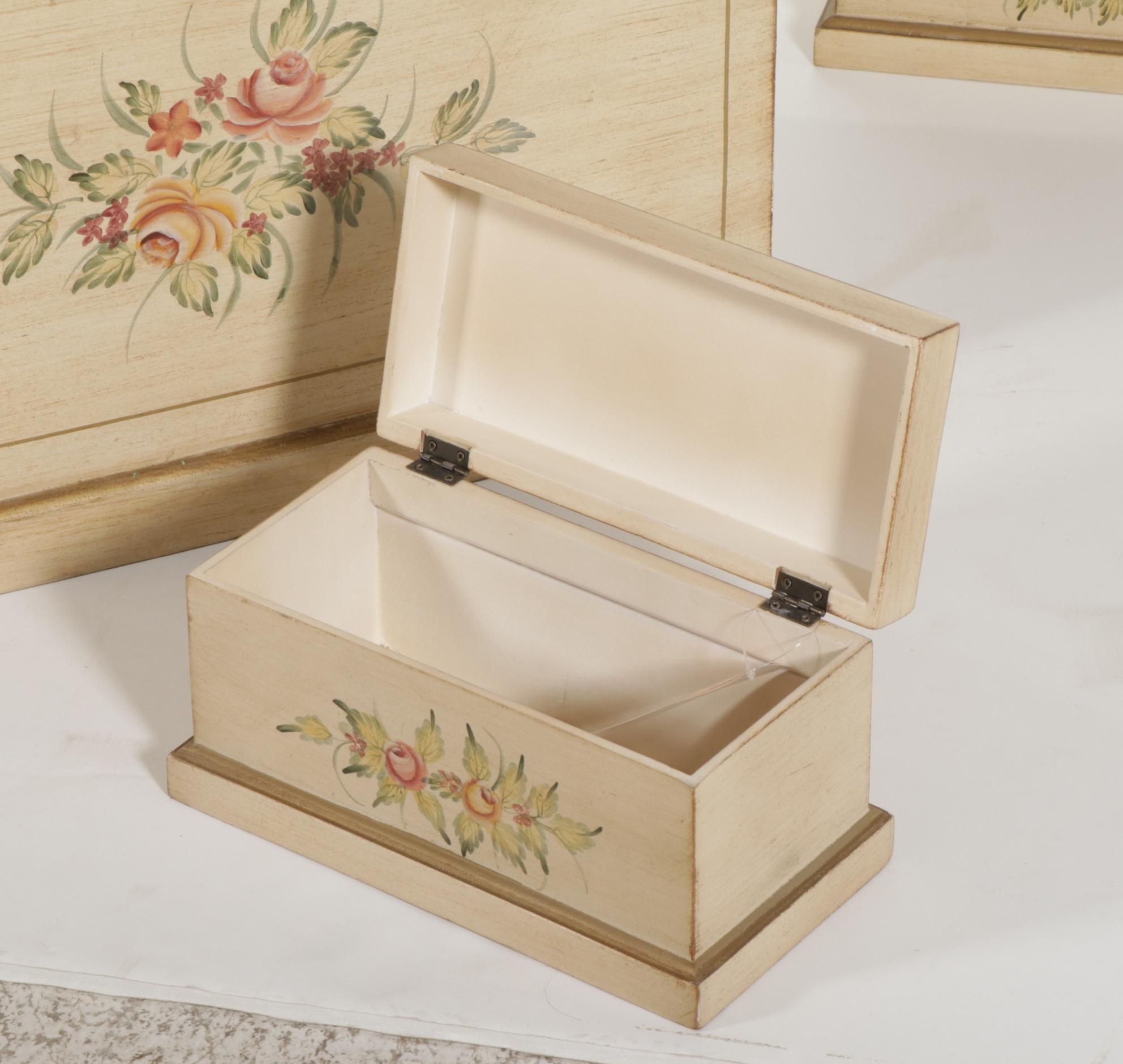 Hand-Decorated Chest, Desk Clock and Three Vanity Boxes, 21st Century